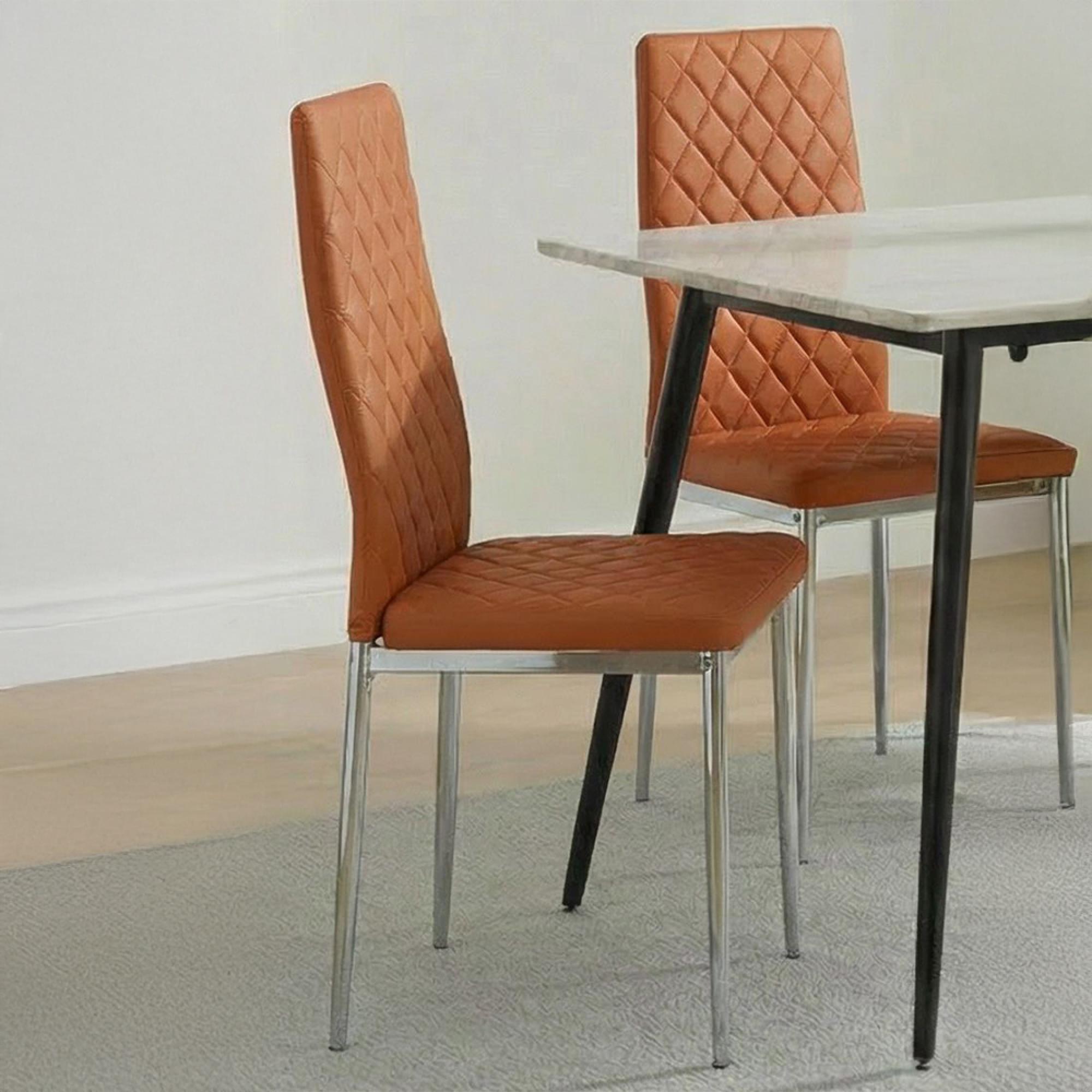2 x Free Chairs - Breton Compact Dining Set - 4 Seater - 120cm - White Ceramic - 2x Metro Dining Chairs - Burnt Orange Leather - Chrome Legs