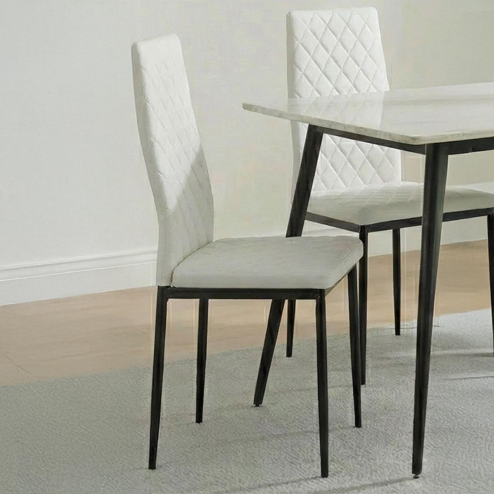 2 x Free Chairs - Breton Compact Dining Set - 4 Seater - 120cm - White Ceramic - 2x Metro Dining Chairs - White Leather - Black Legs