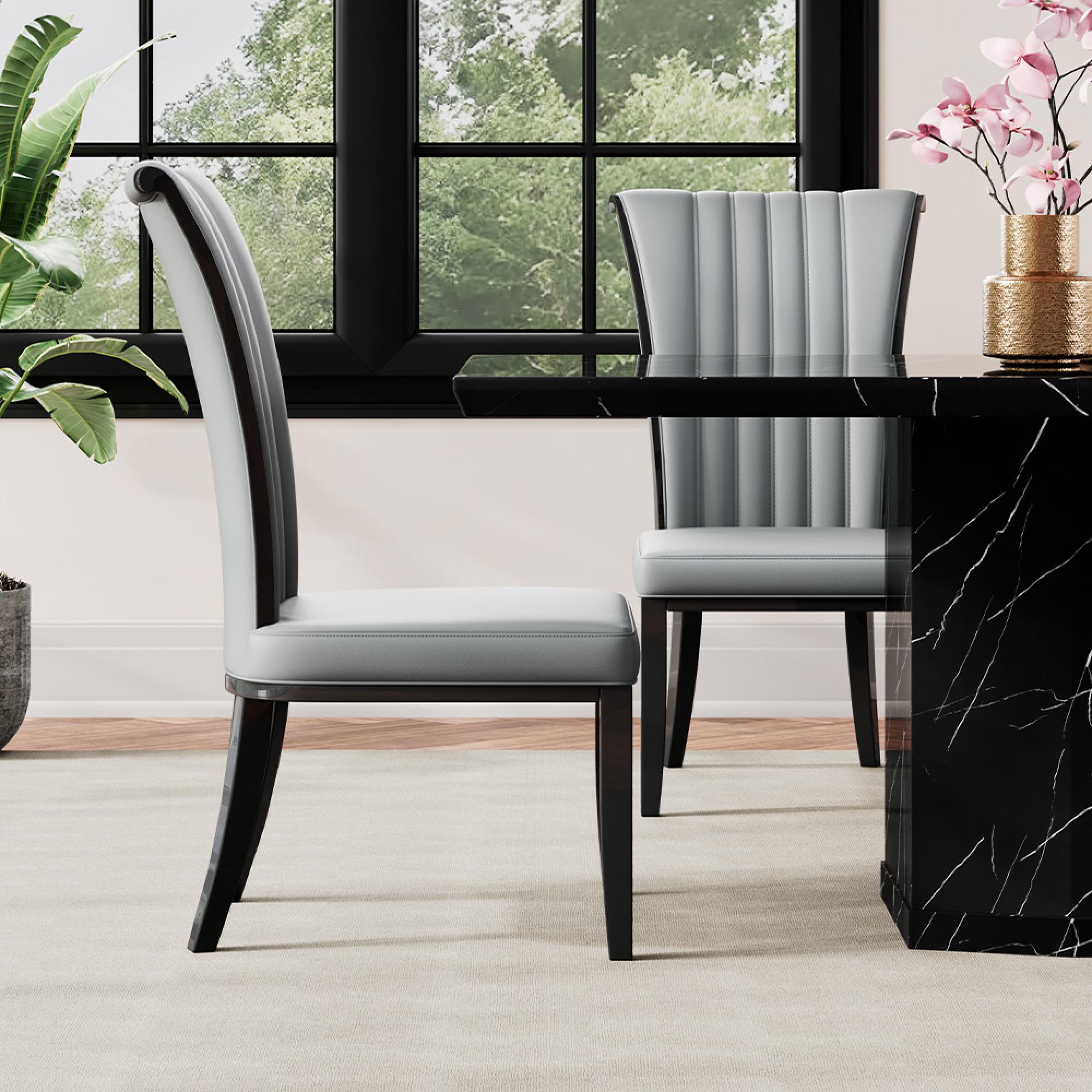 Naples Dining Set - 6 Seater - 160cm - Black Marble - Cadiz Dining Chairs - Grey Leather