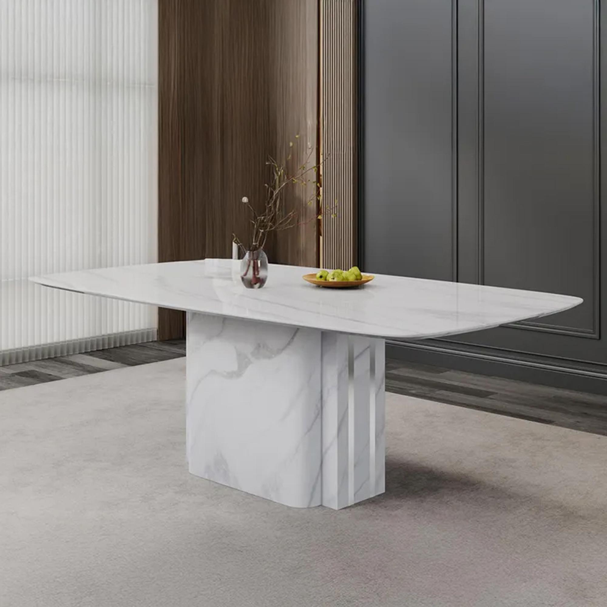 Antonio Dining Table - 8 Seater - 180cm - White Marble - Elite Dining Chair - Grey Leather
