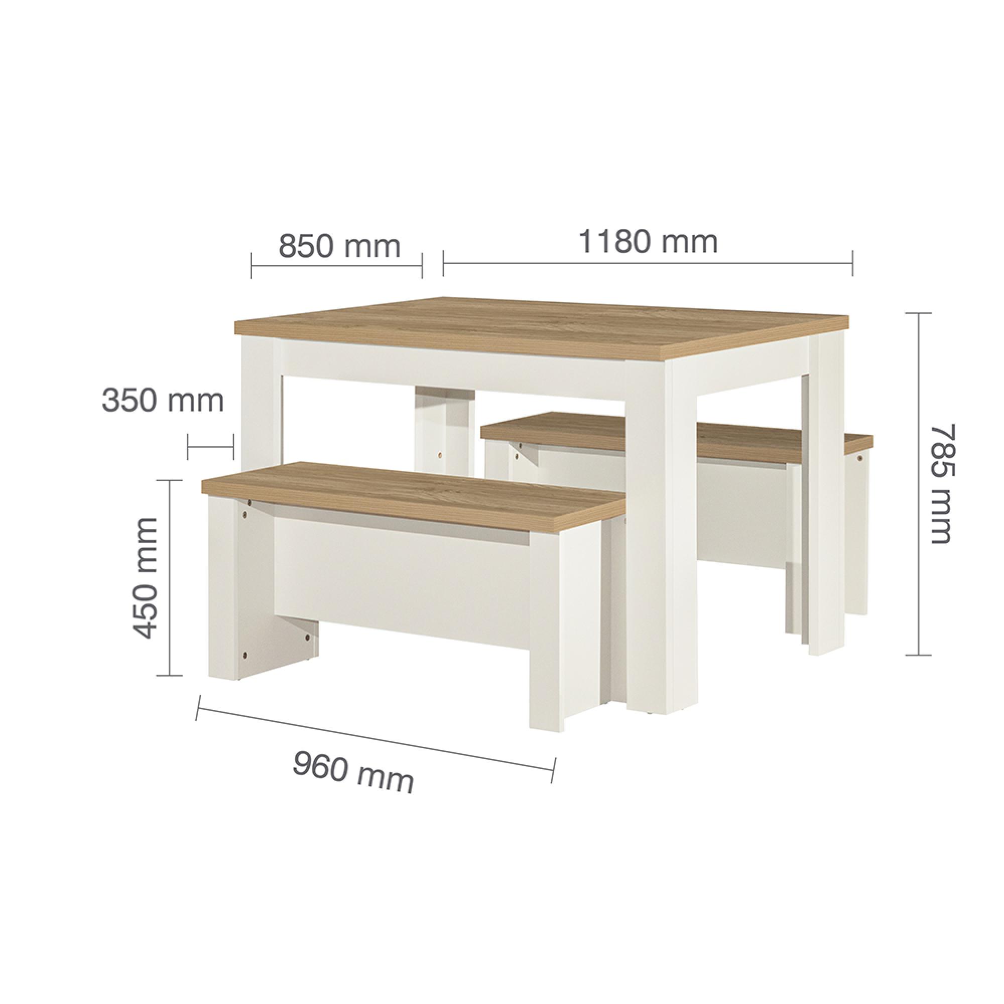 Highgate Dining Set - 2 Seater - 118cm - with 2 Benches - Cream Painted