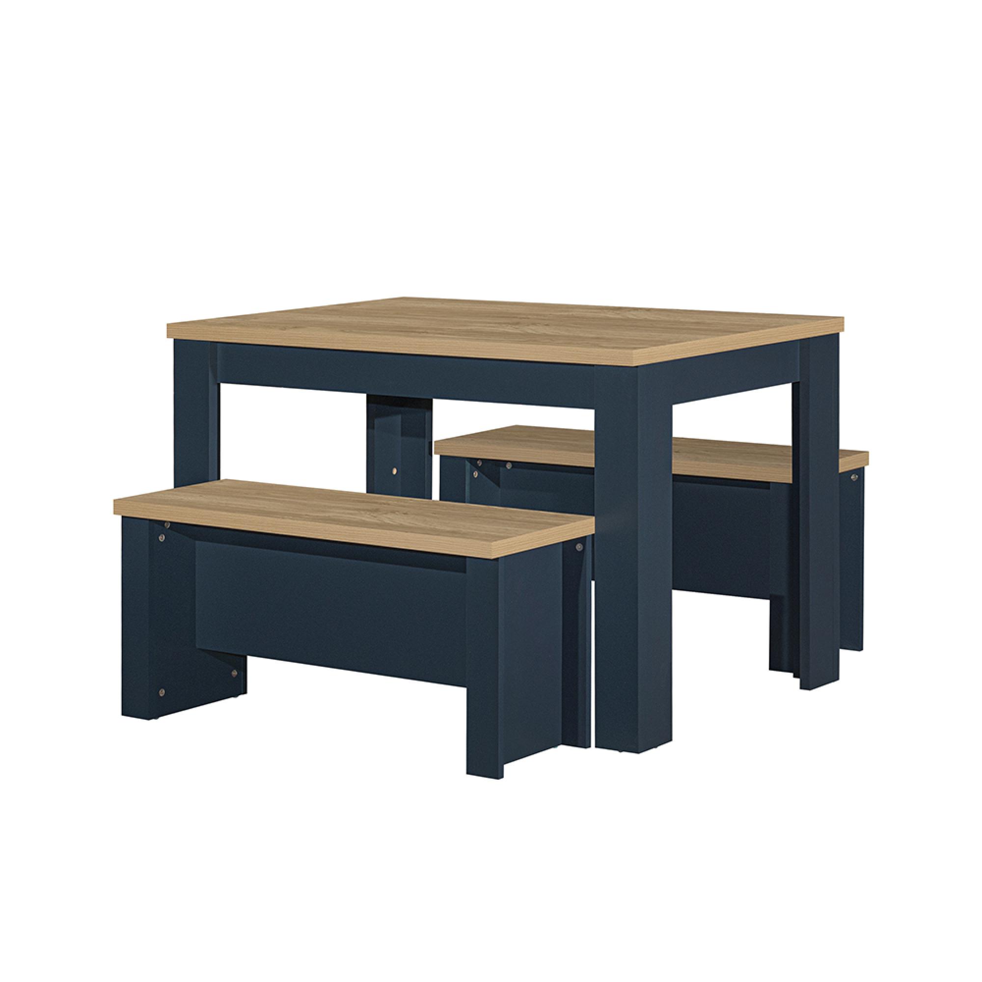 Highgate Dining Set - 2 Seater - 118cm - with 2 Benches - Navy Blue Painted