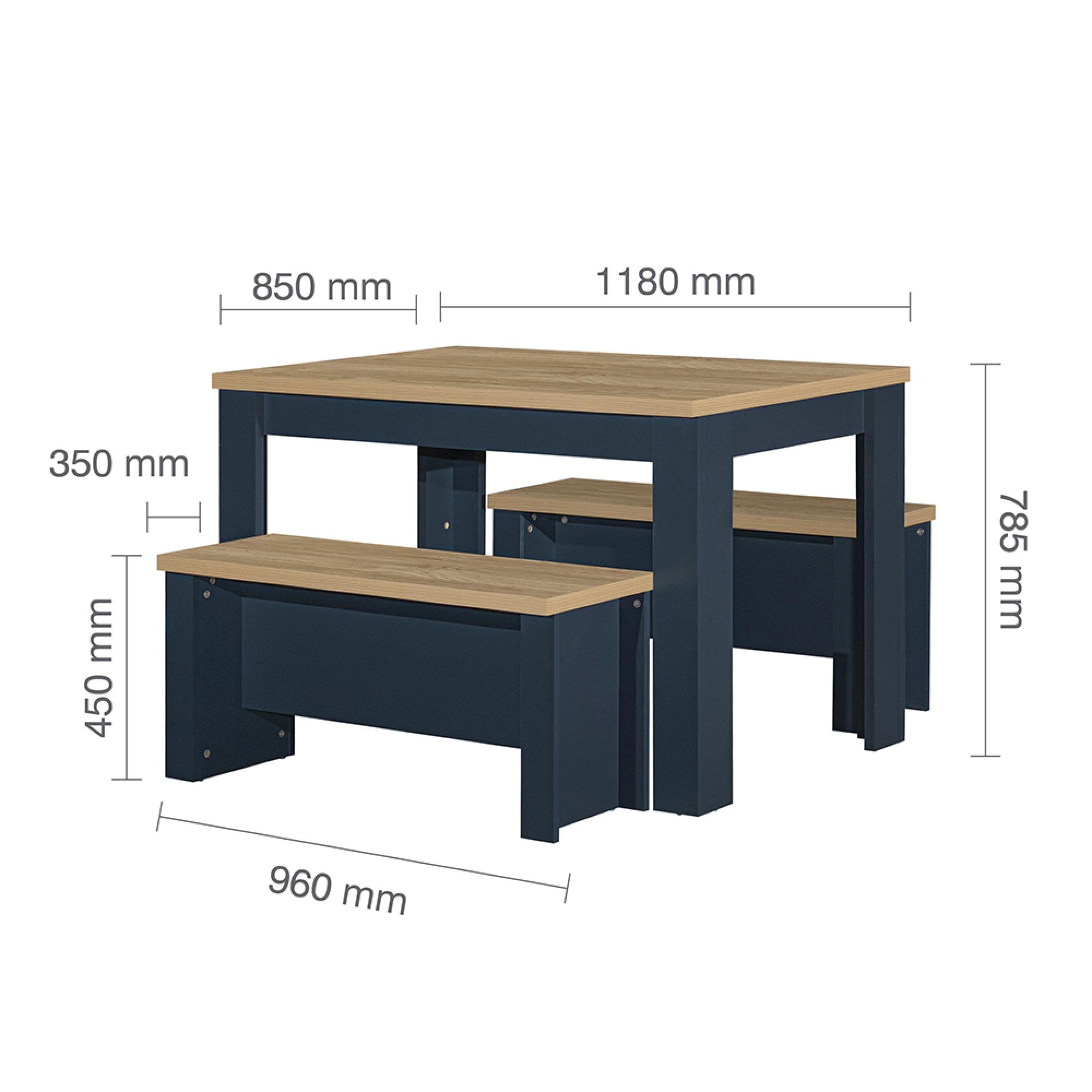 Highgate Dining Set - 2 Seater - 118cm - with 2 Benches - Navy Blue Painted