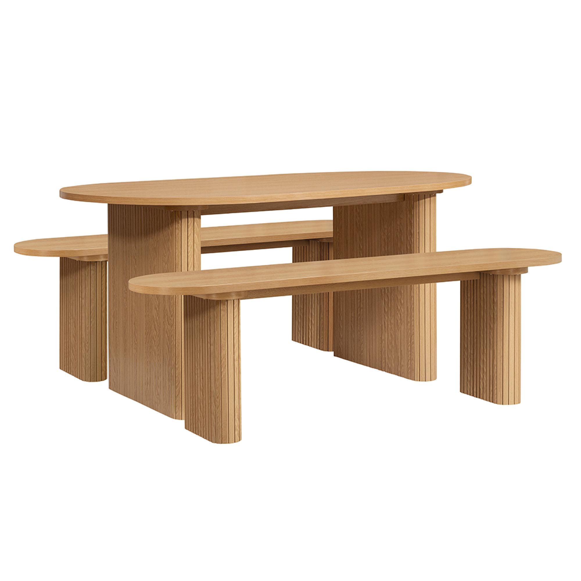 Axel Oval Dining Set - 6 Seater - 160cm - with 2 Benches - Oak Fluted