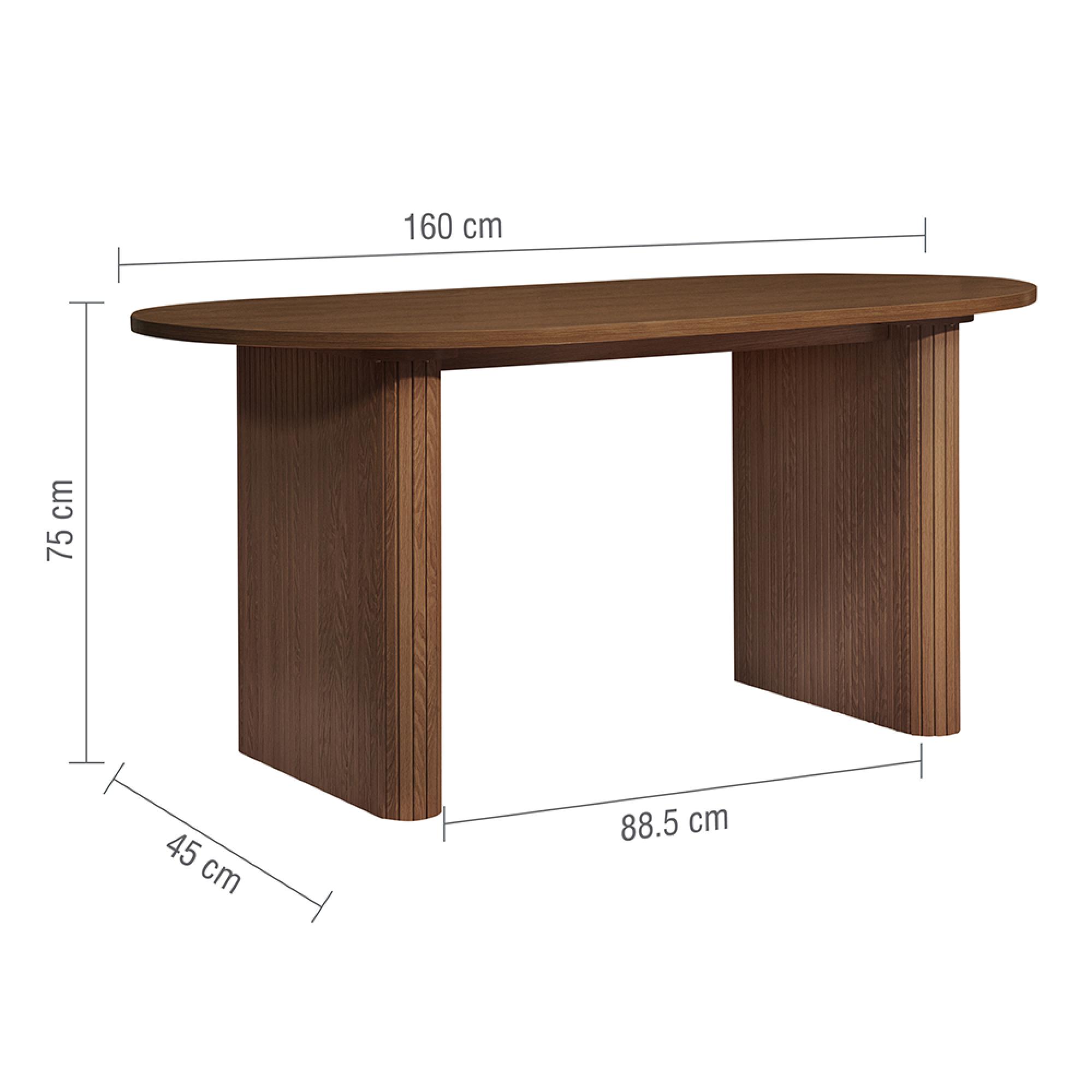 Axel Oval Dining Set - 6 Seater - 160cm - with 4 Grey Chairs - Walnut Fluted