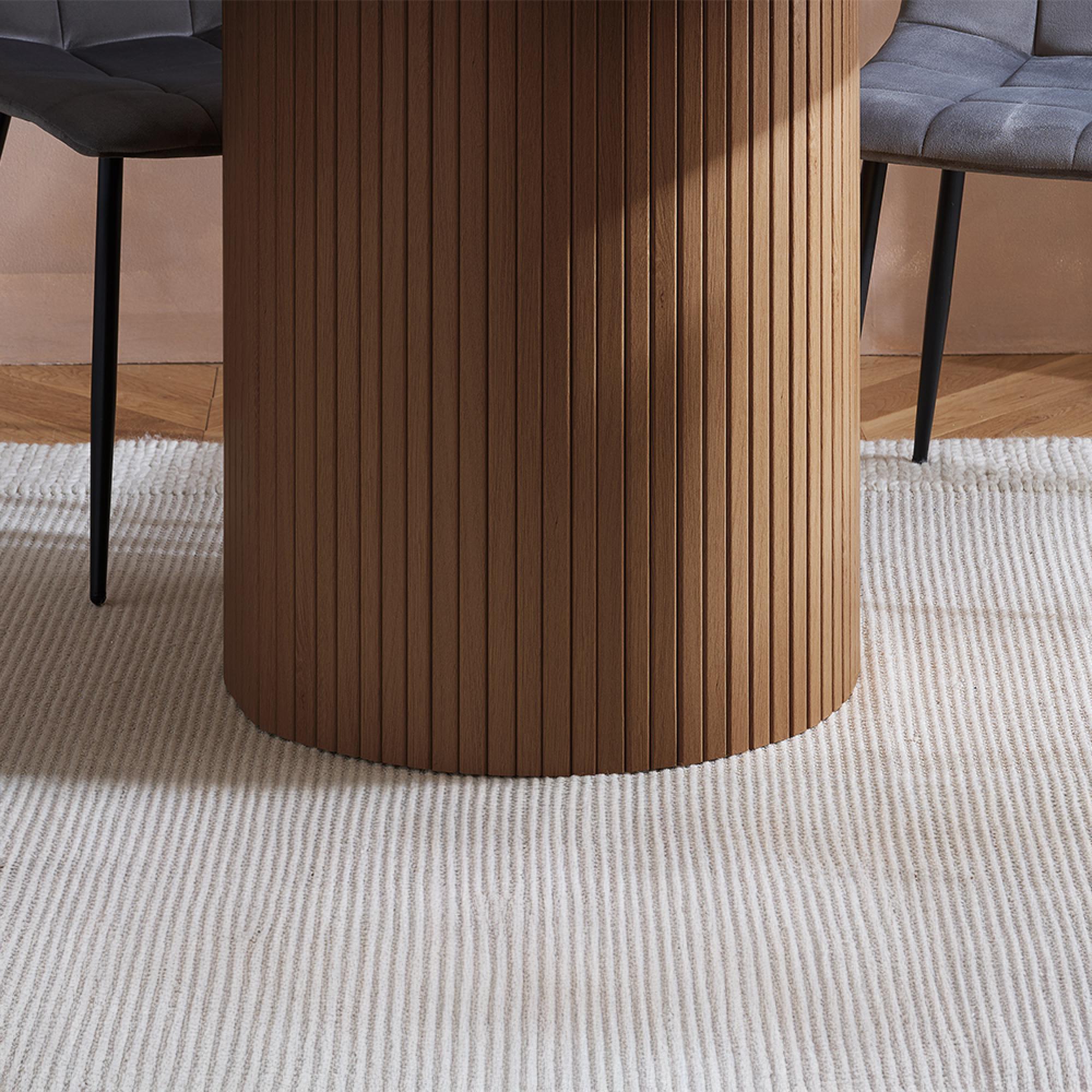 Axel Round Dining Set - 4 Seater - 120cm - with 4 Grey Chairs - Walnut Fluted