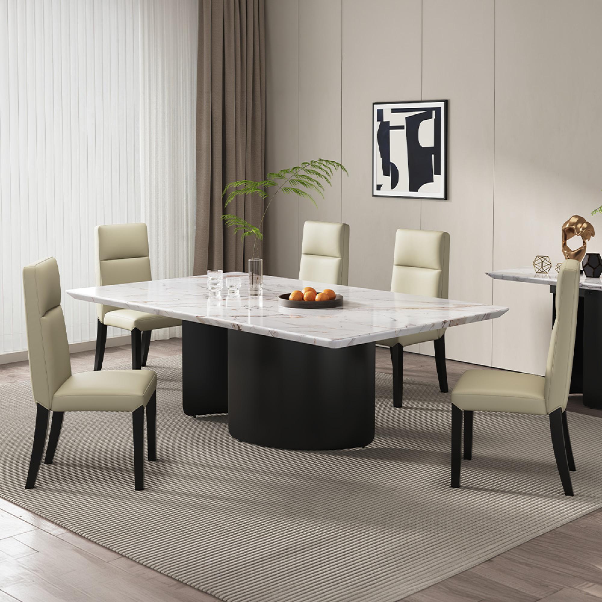 Lorea Dining Set - 6 Seater - 180cm - White Marble - Venezia Dining Chairs - Cream Leather - High Back
