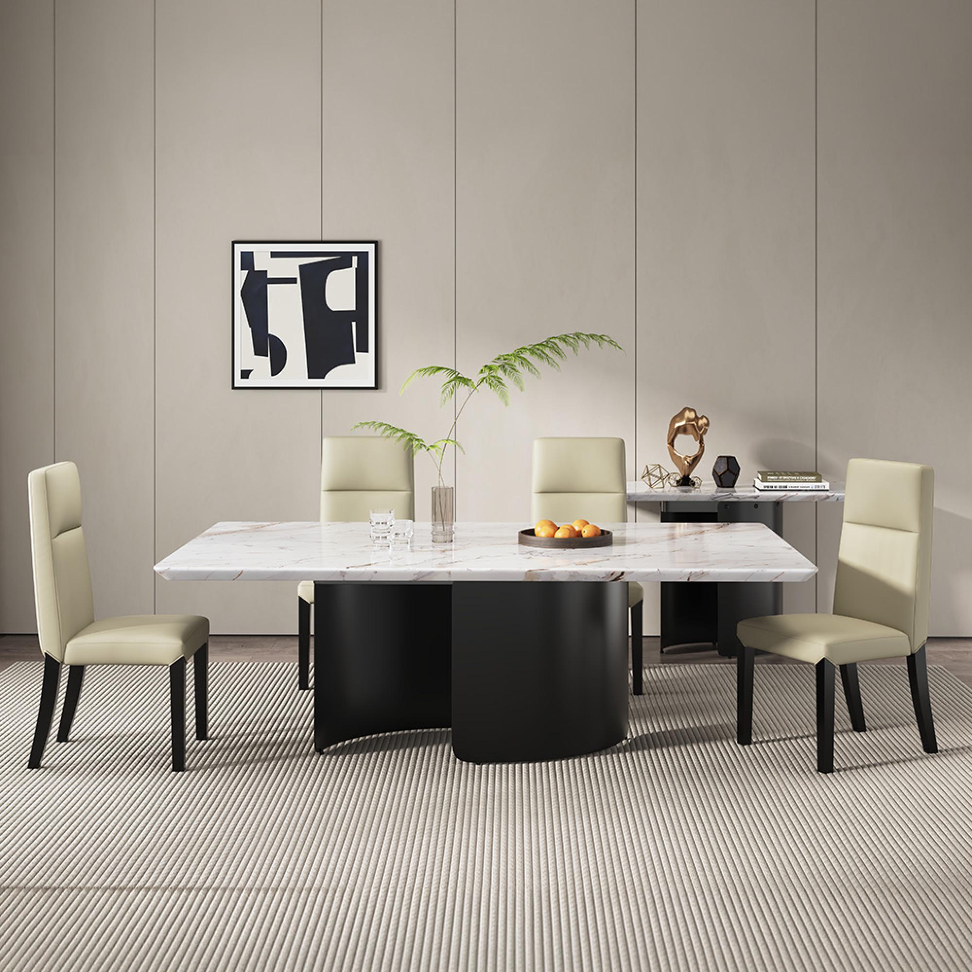Lorea Dining Set - 6 Seater - 180cm - White Marble - Venezia Dining Chairs - Cream Leather - High Back