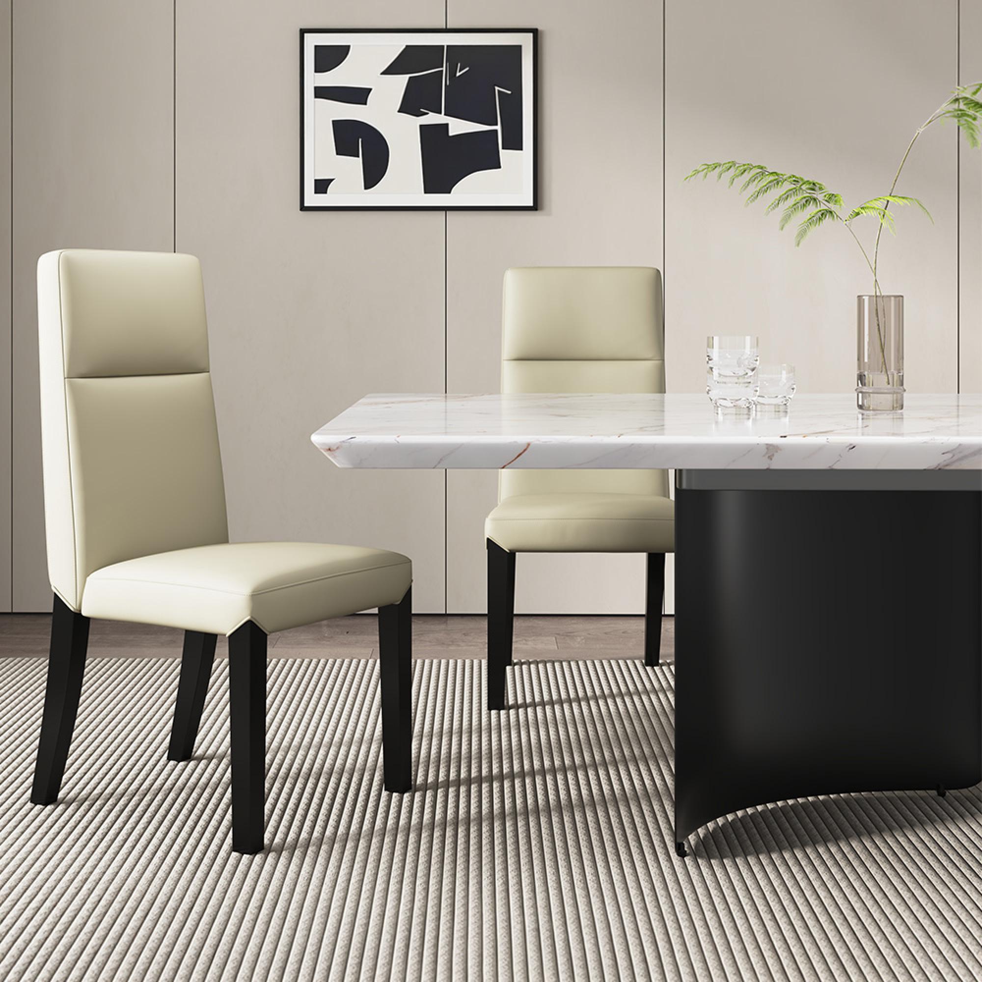 Lorea Dining Set - 6 Seater - 180cm - White Marble - Venezia Dining Chairs - Cream Leather - High Back