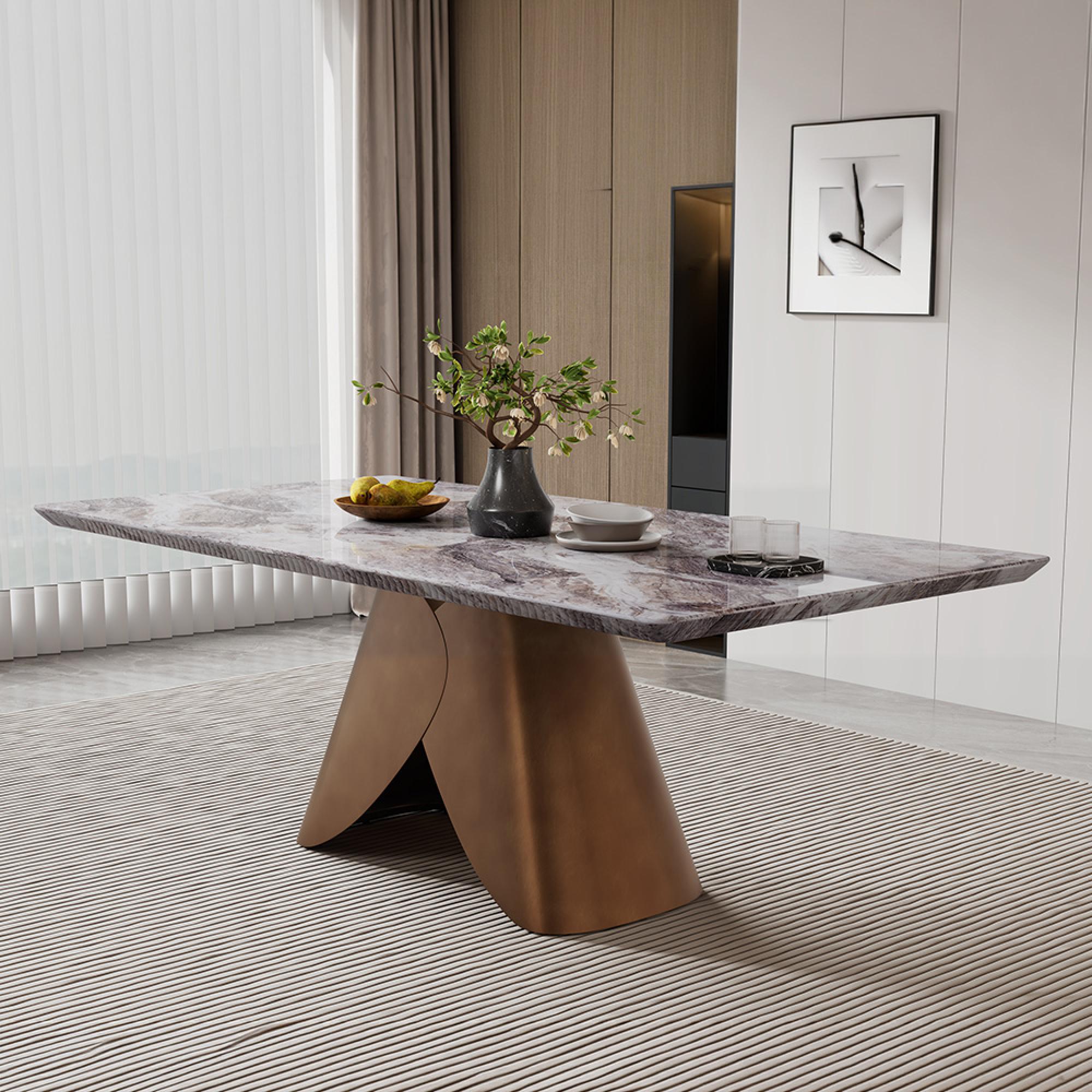 Enterprise Dining Set - 6 Seater - 180cm - Grey Marble - Venezia Dining Chairs - Cream Leather - High Back
