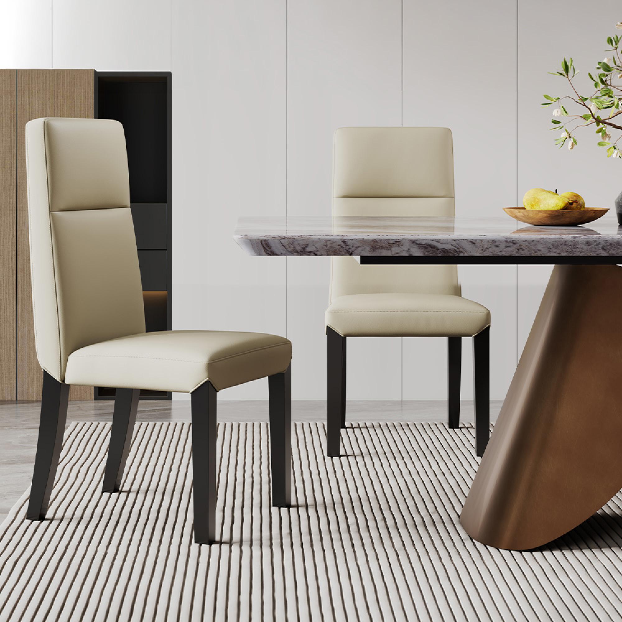Enterprise Dining Set - 6 Seater - 180cm - Grey Marble - Venezia Dining Chairs - Cream Leather - High Back