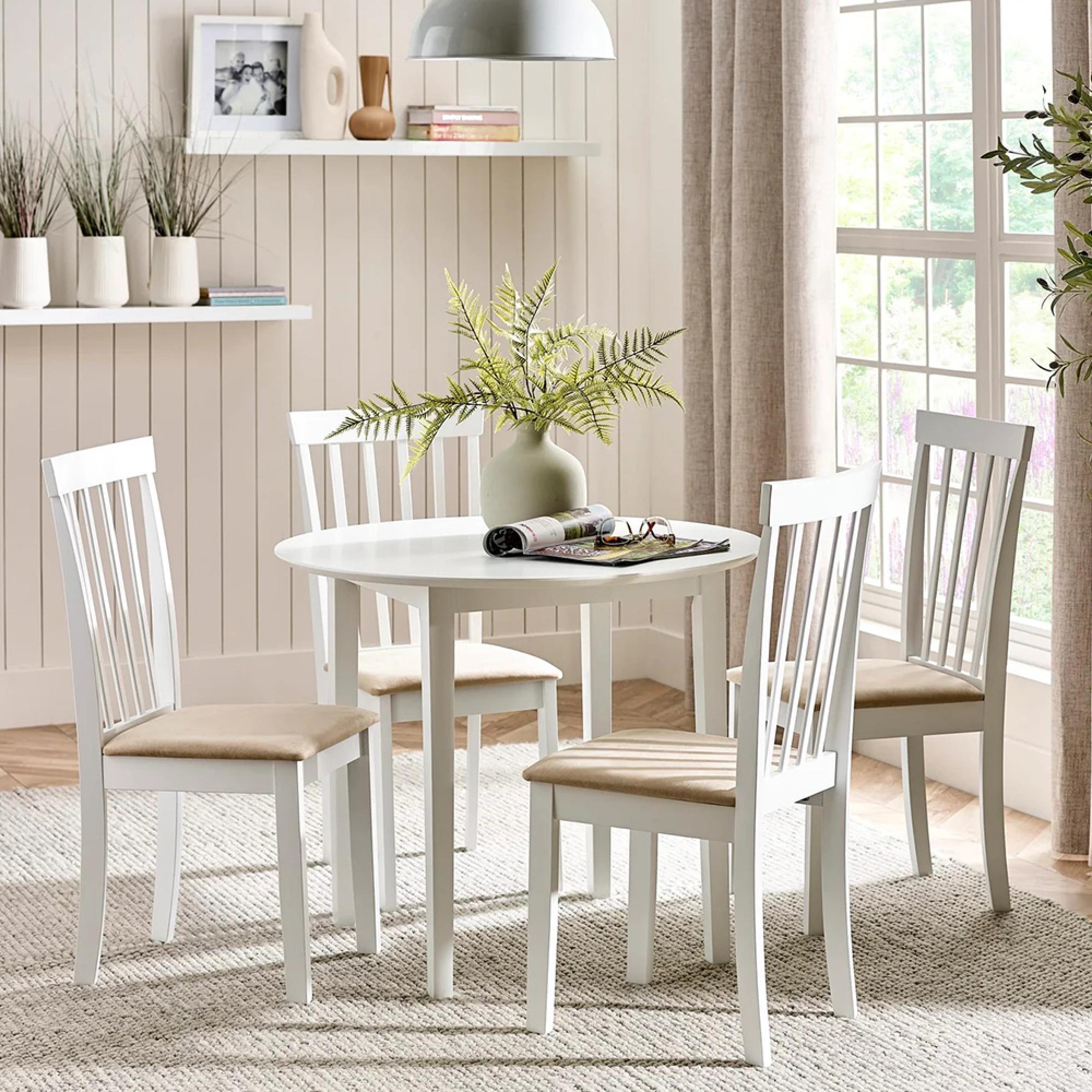 Orwell Dining Set - 90cm - 4 Seater - Round - White - Wood - 4 Chairs