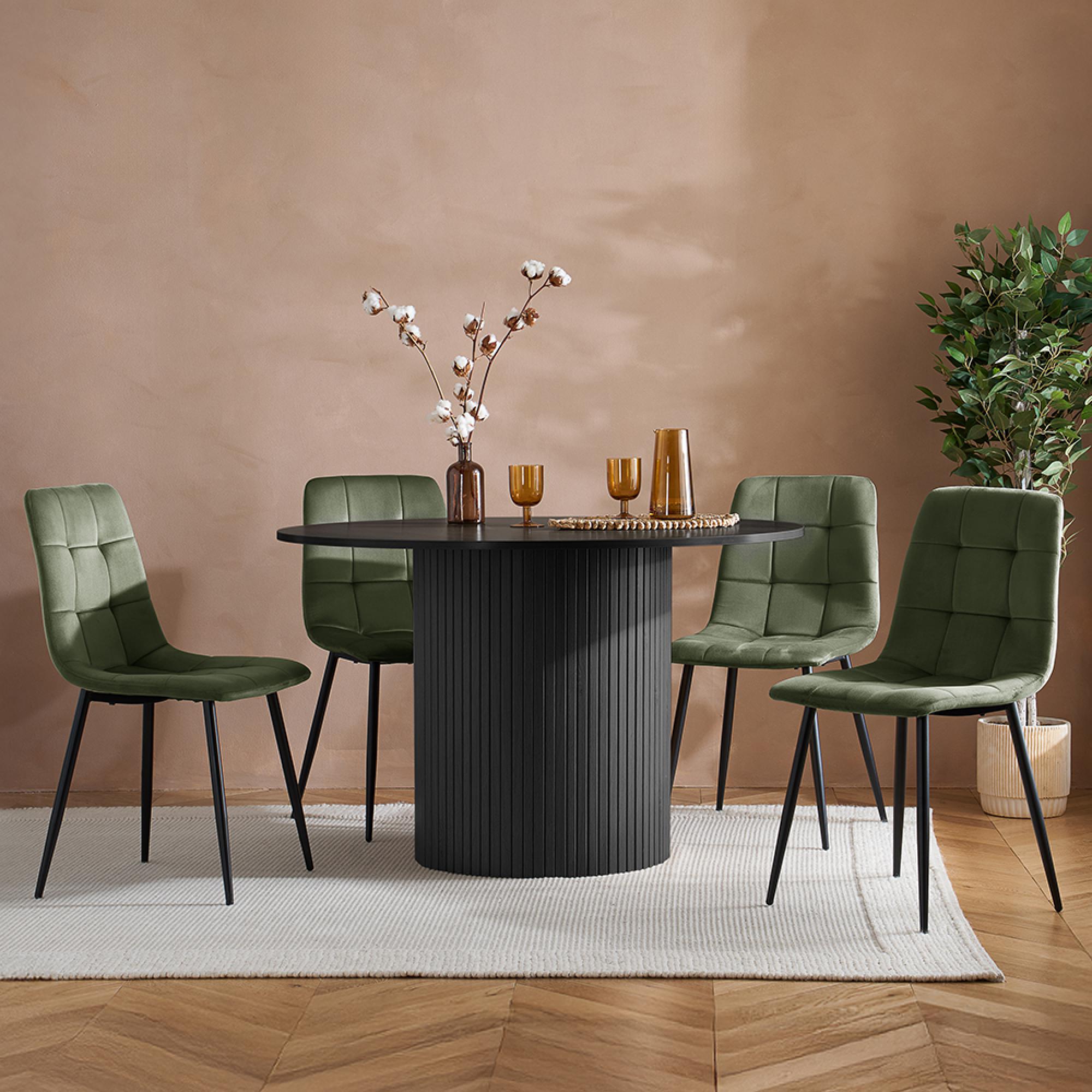 Axel Dining Set - 120cm - 4 Seater - Round - Fluted - Black - Wood - 4 Chair