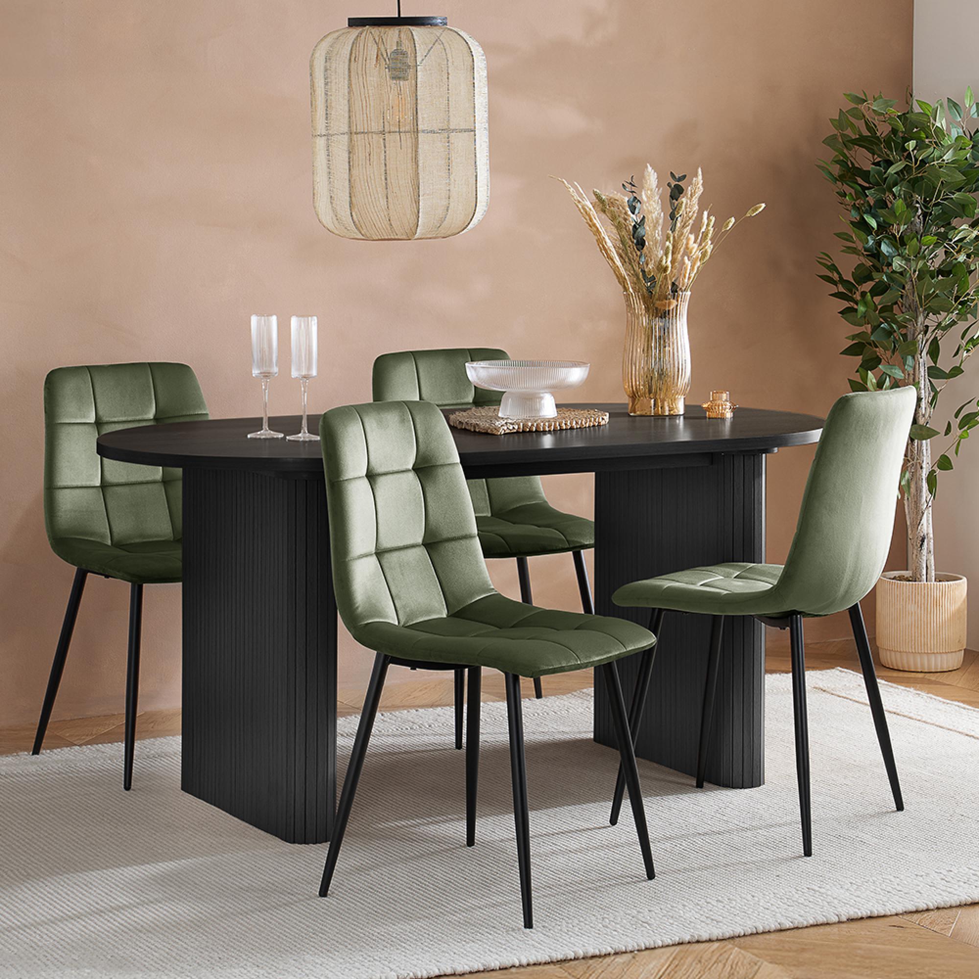 Axel Dining Set - 160cm - 6 Seater - Oval - Fluted - Black - Wood - 4 Chair