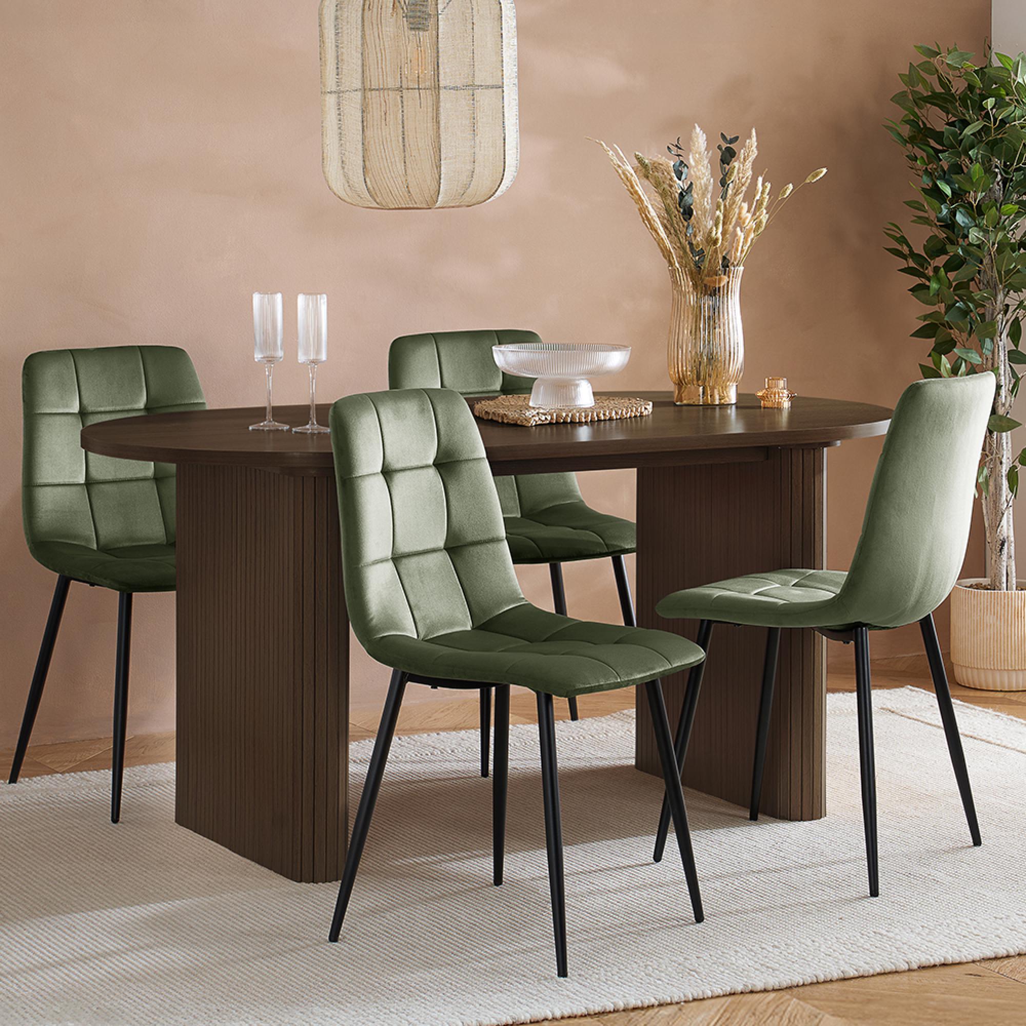 Axel Dining Set - 160cm - 6 Seater - Oval - Fluted - Walnut - 4 Chair