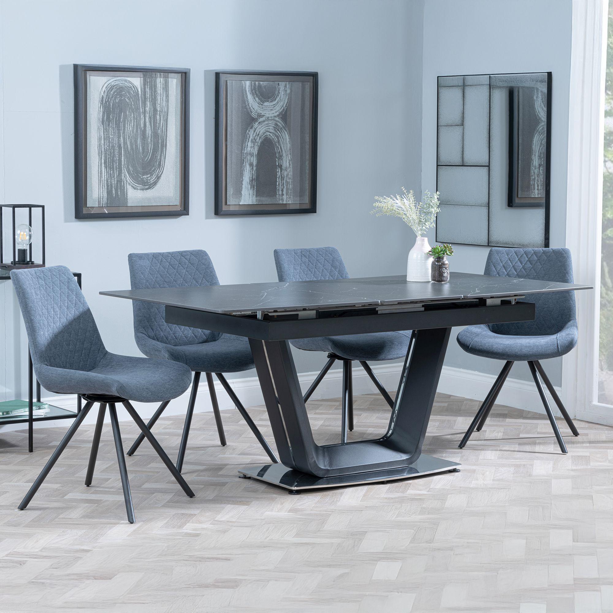 Alpha Black Ceramic Extending Dining Set - Boden Dark Grey Fabric Swivel Dining Chair
