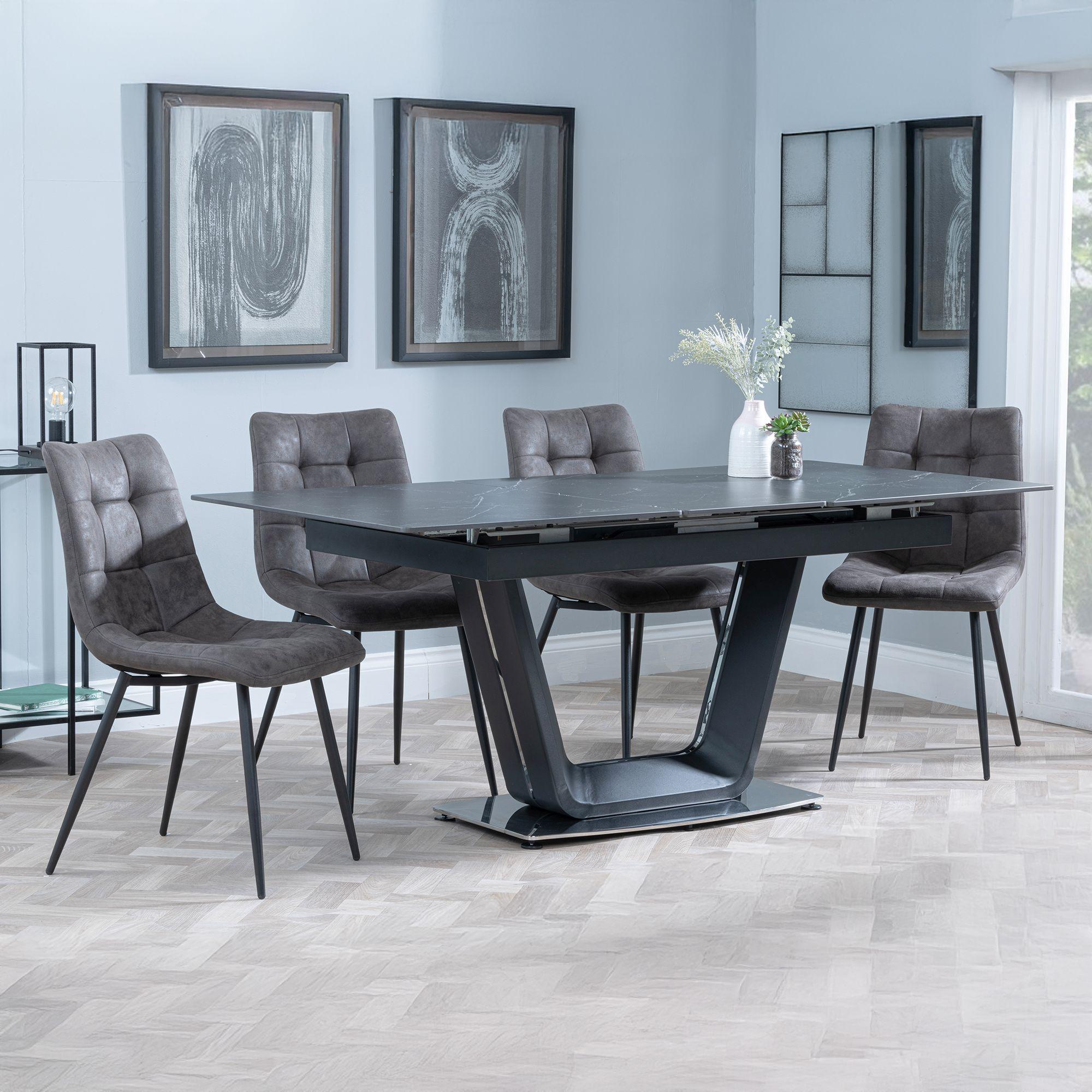 Alpha Black Ceramic Extending Dining Set - Corona Grey Fabric Dining Chair
