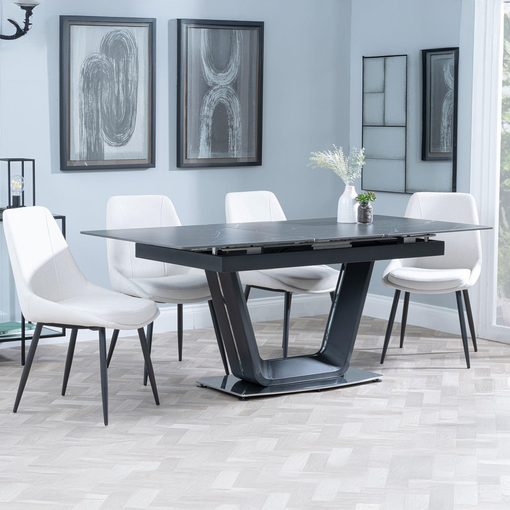 Alpha Black Ceramic Extending Dining Set - Darwin Cream Fabric Dining Chair