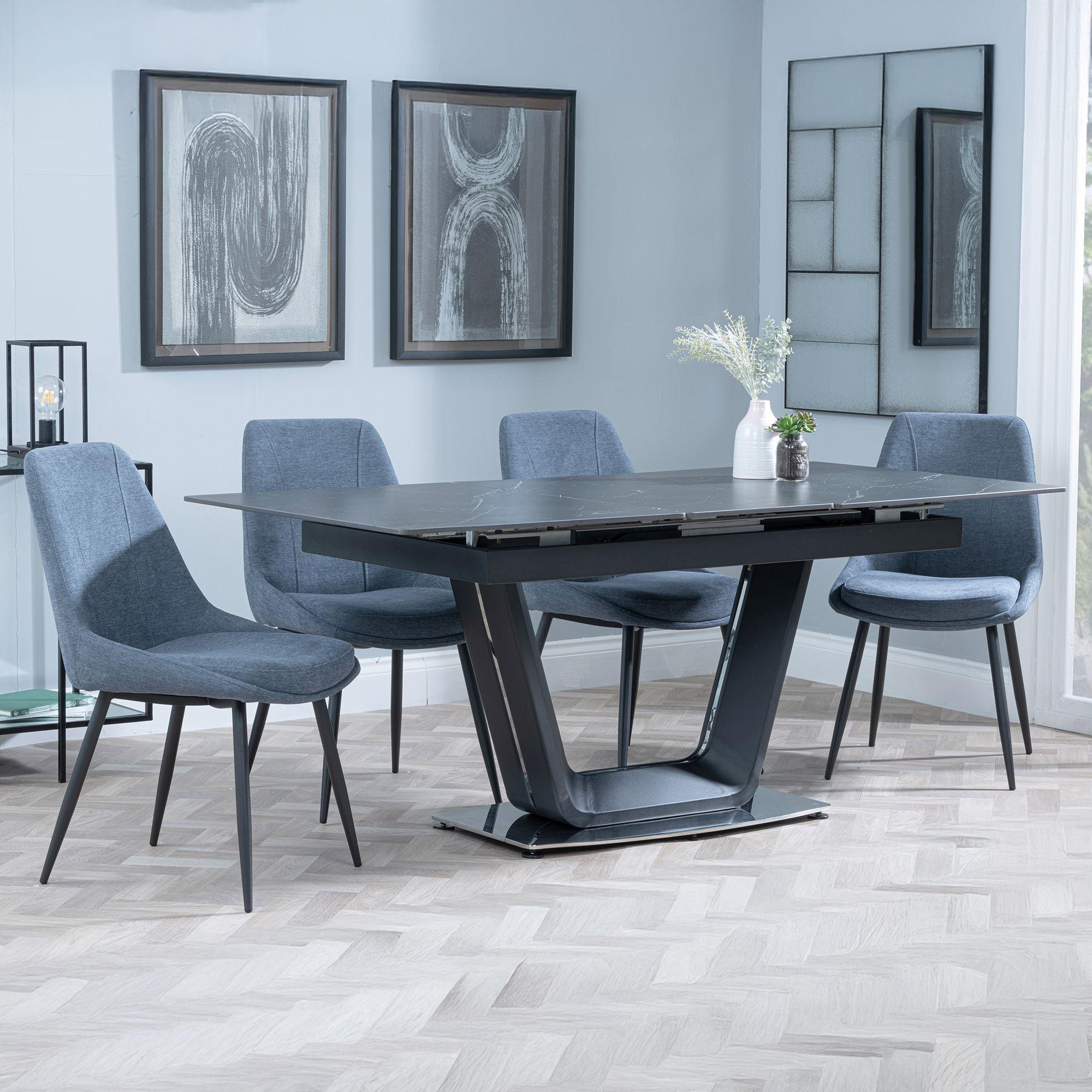 Alpha Black Ceramic Extending Dining Set - Darwin Dark Grey Fabric Dining Chair