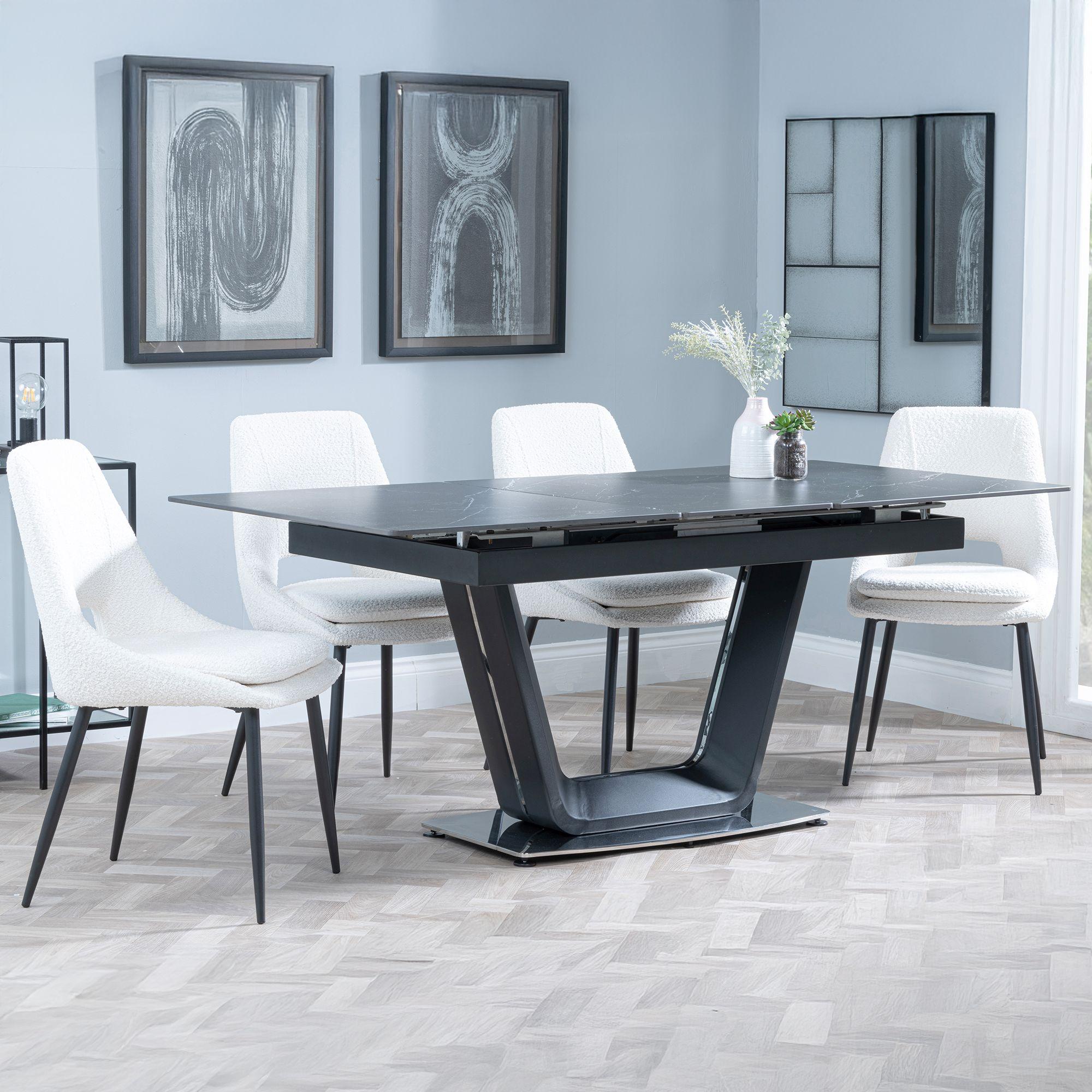 Alpha Black Ceramic Extending Dining Set - Peyton Cream Fabric Dining Chair