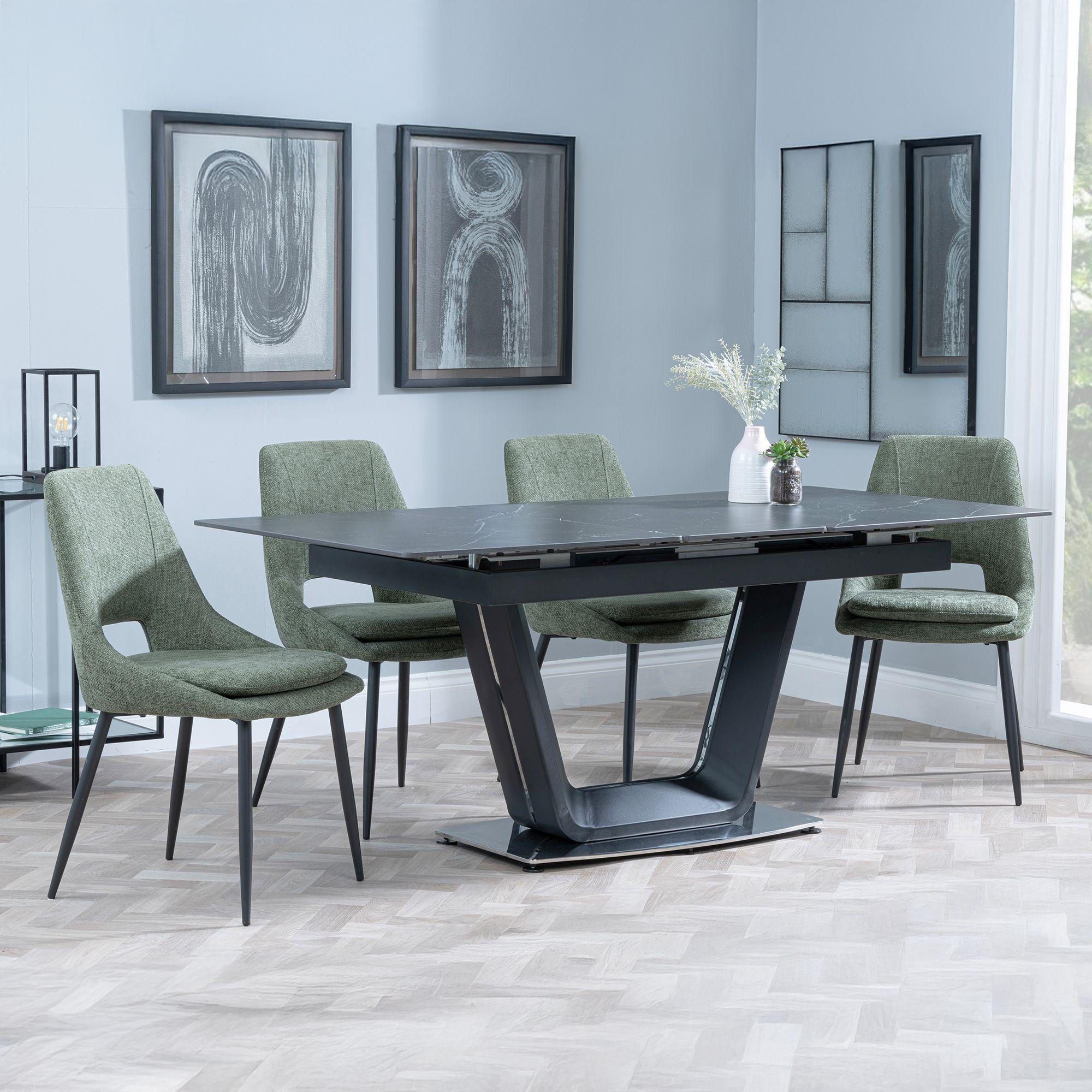 Alpha Black Ceramic Extending Dining Set - Peyton Green Fabric Dining Chair