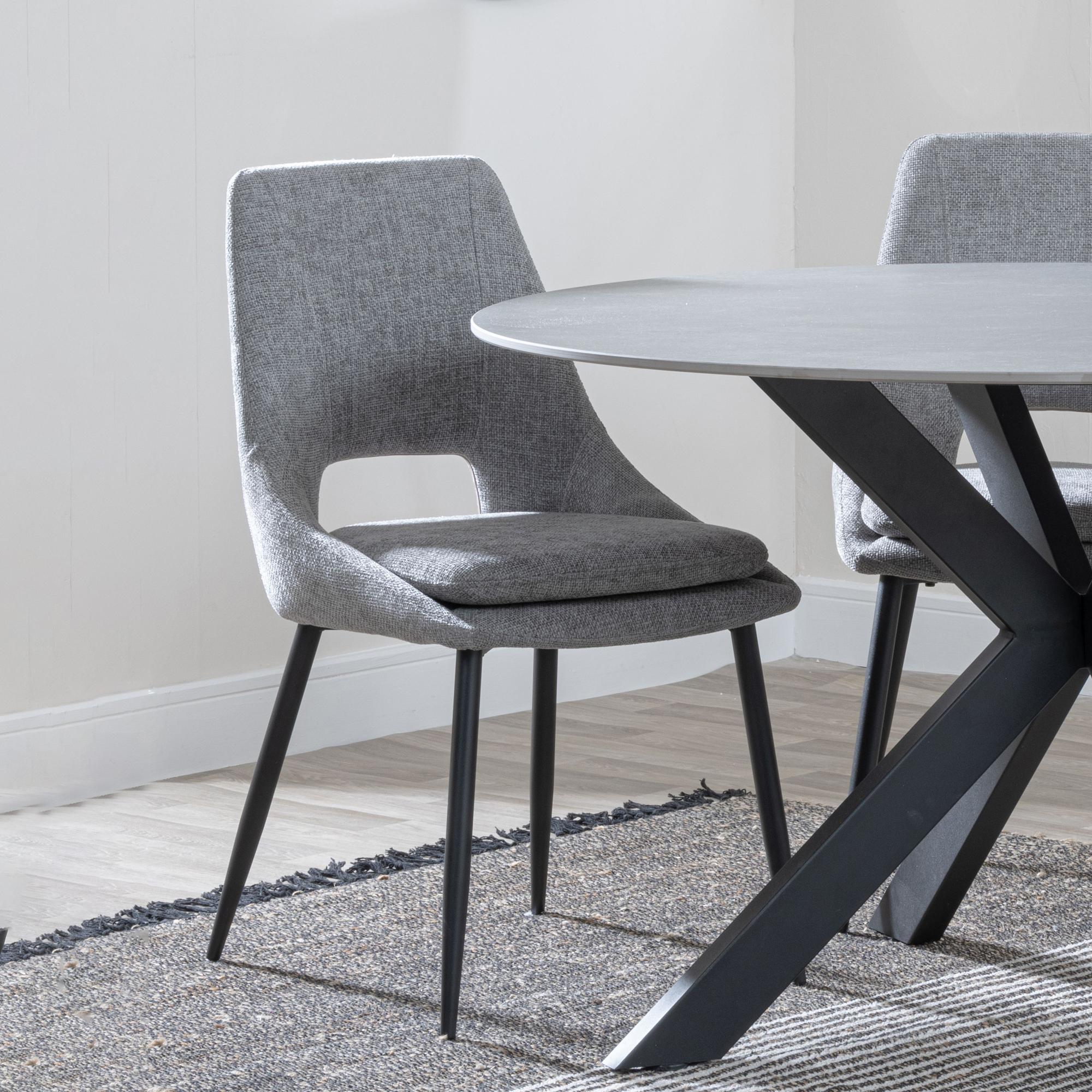 Alpha Extending Dining Set - 4-6 Seater - 140cm-180cm - Black Ceramic - Peyton Dining Chair - Grey Fabric