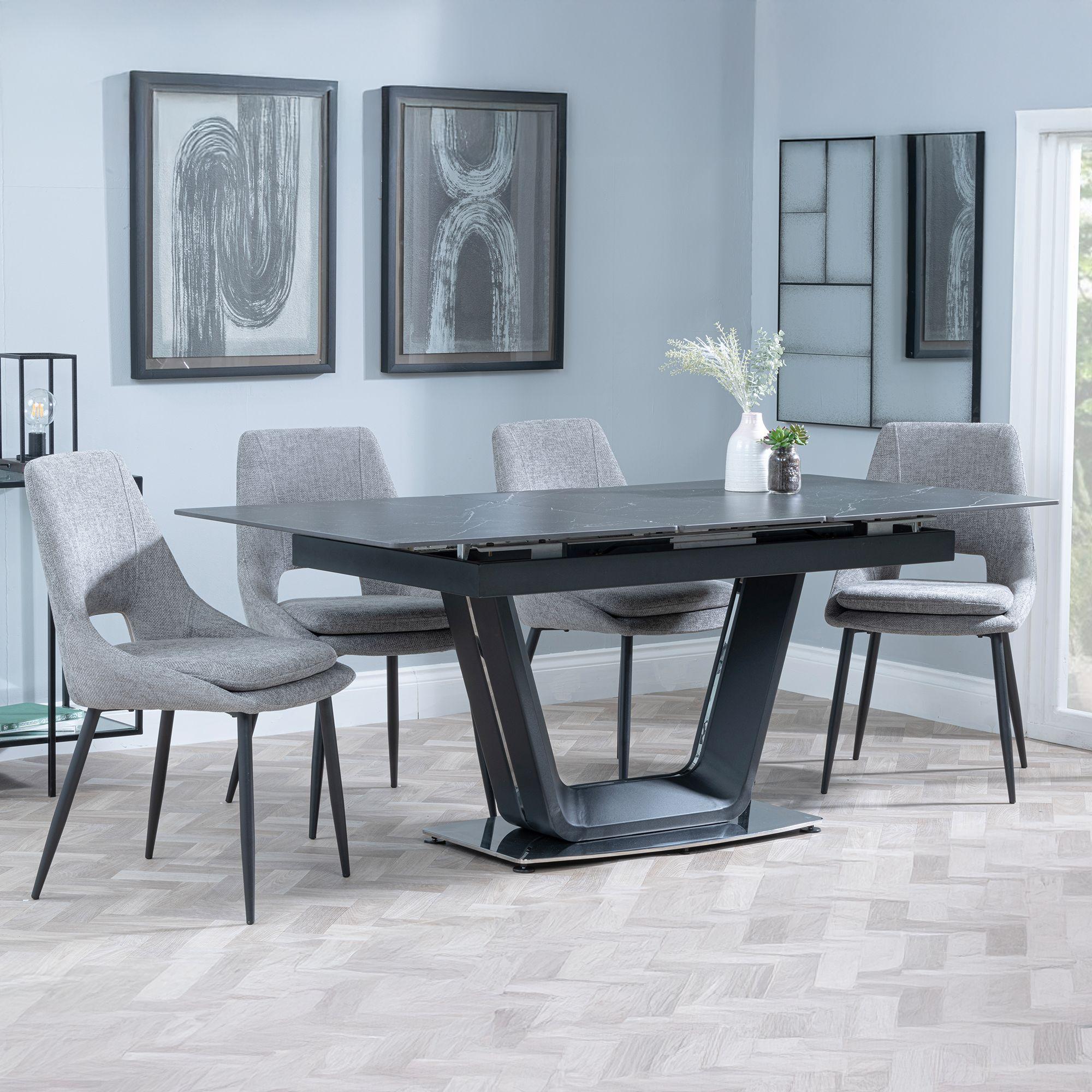 Alpha Black Ceramic Extending Dining Set - Peyton Grey Fabric Dining Chair