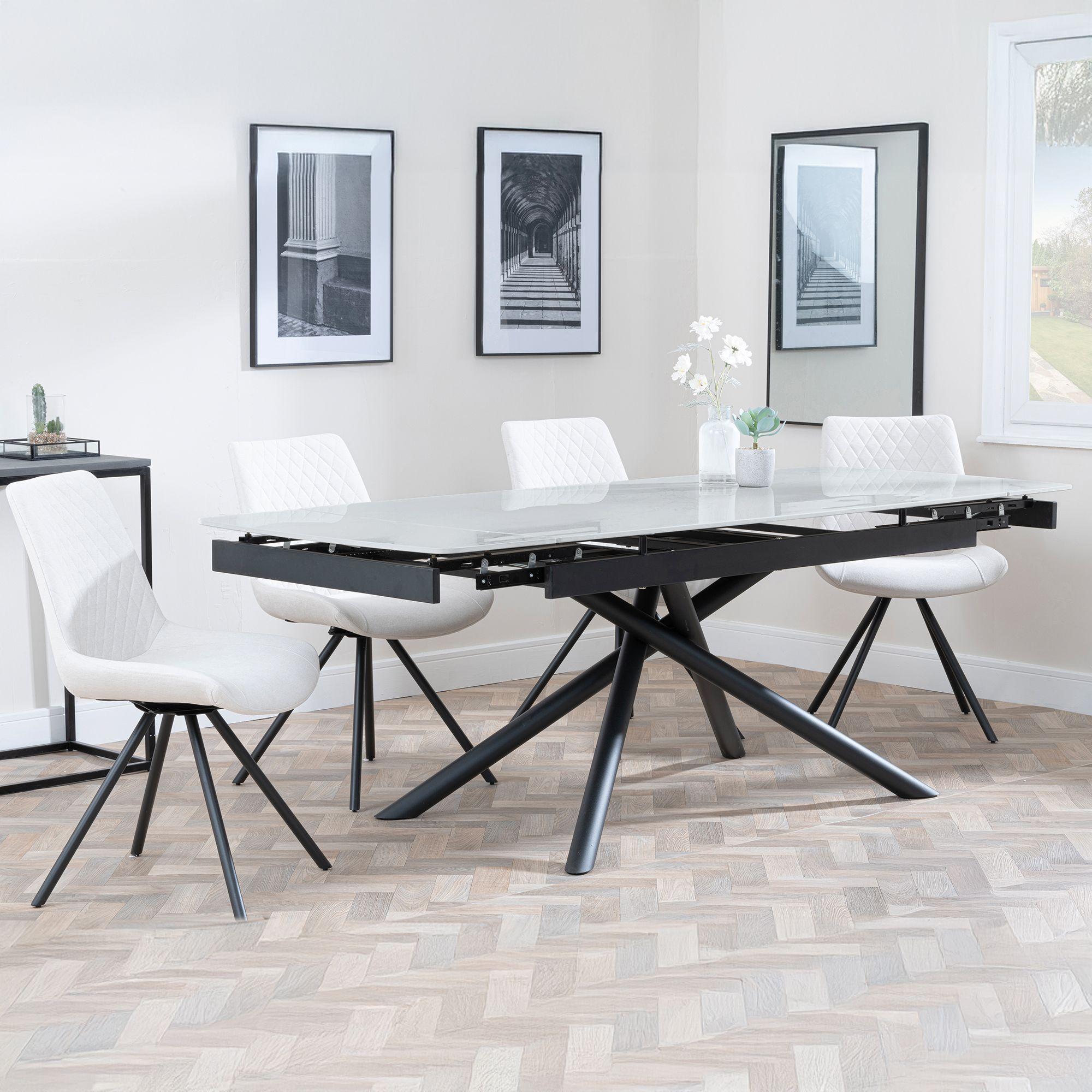 Apollo Grey Ceramic Extending Dining Set - Boden Cream Fabric Swivel Dining Chair