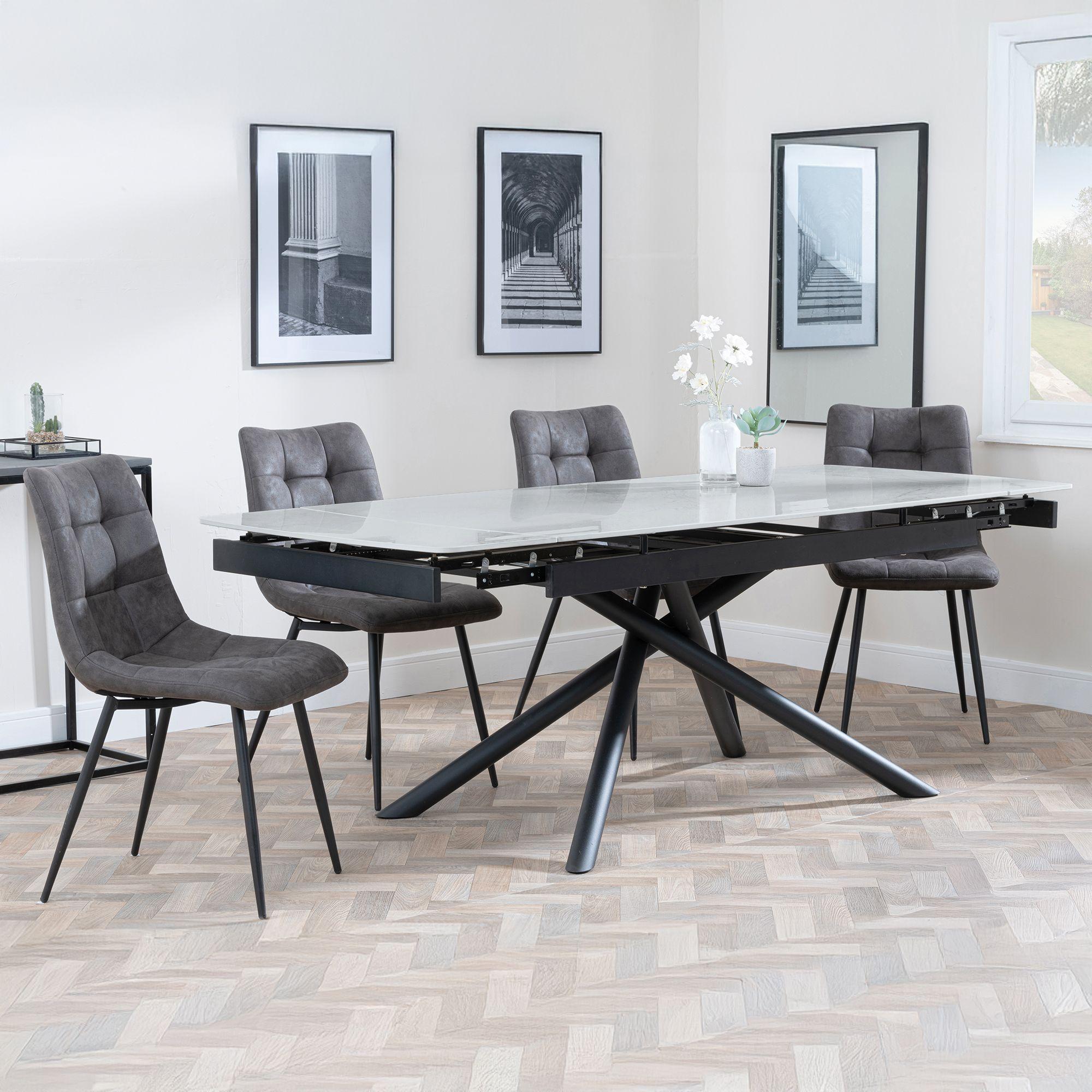Apollo Grey Ceramic Extending Dining Set - Corona Grey Fabric Dining Chair