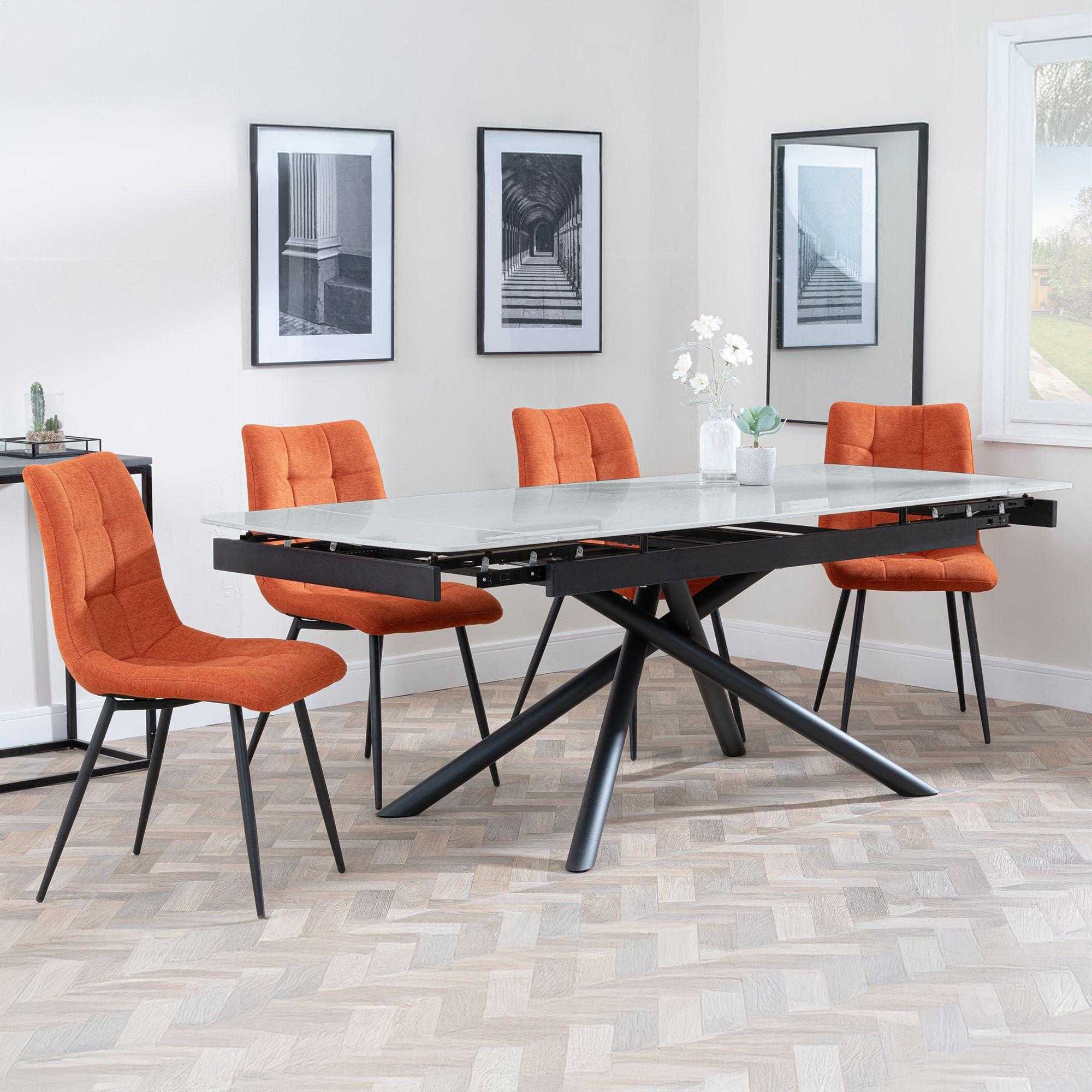Apollo Grey Ceramic Extending Dining Set - Corona Orange Fabric Dining Chair