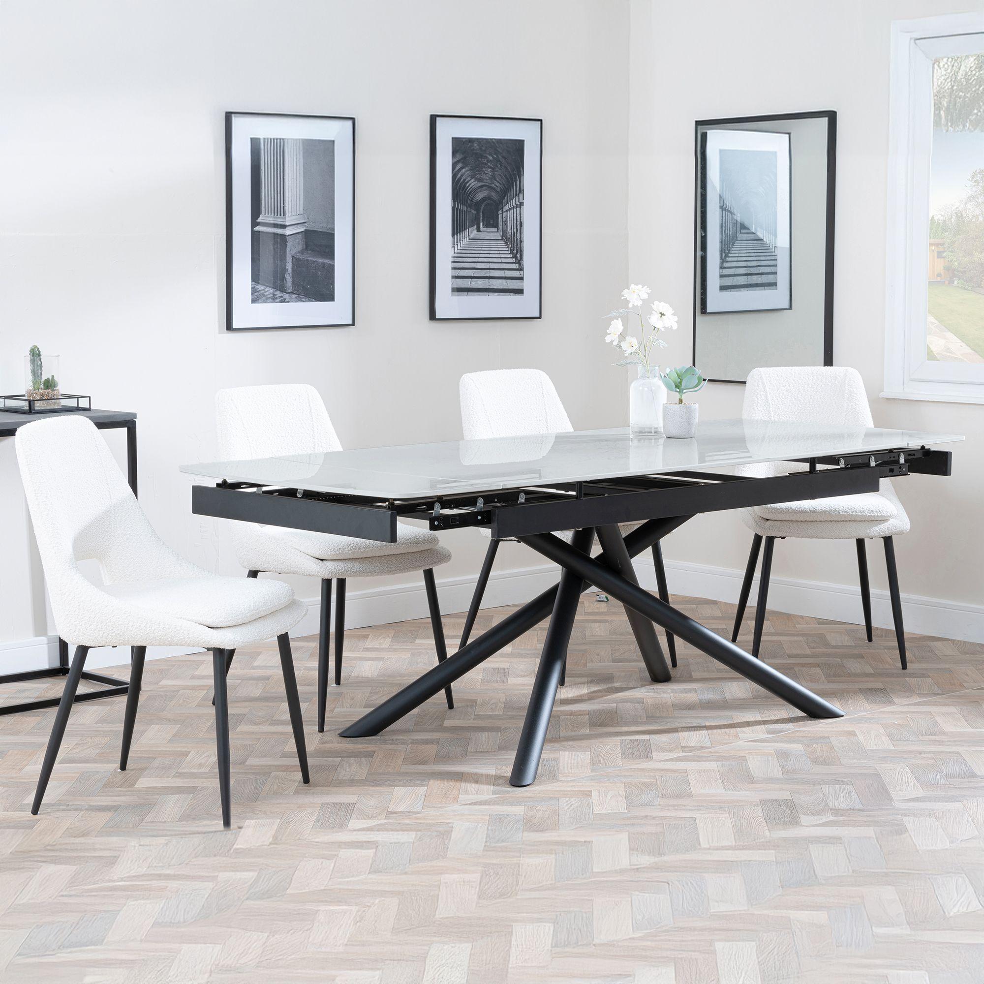 Apollo Grey Ceramic Extending Dining Set - Peyton Cream Fabric Dining Chair