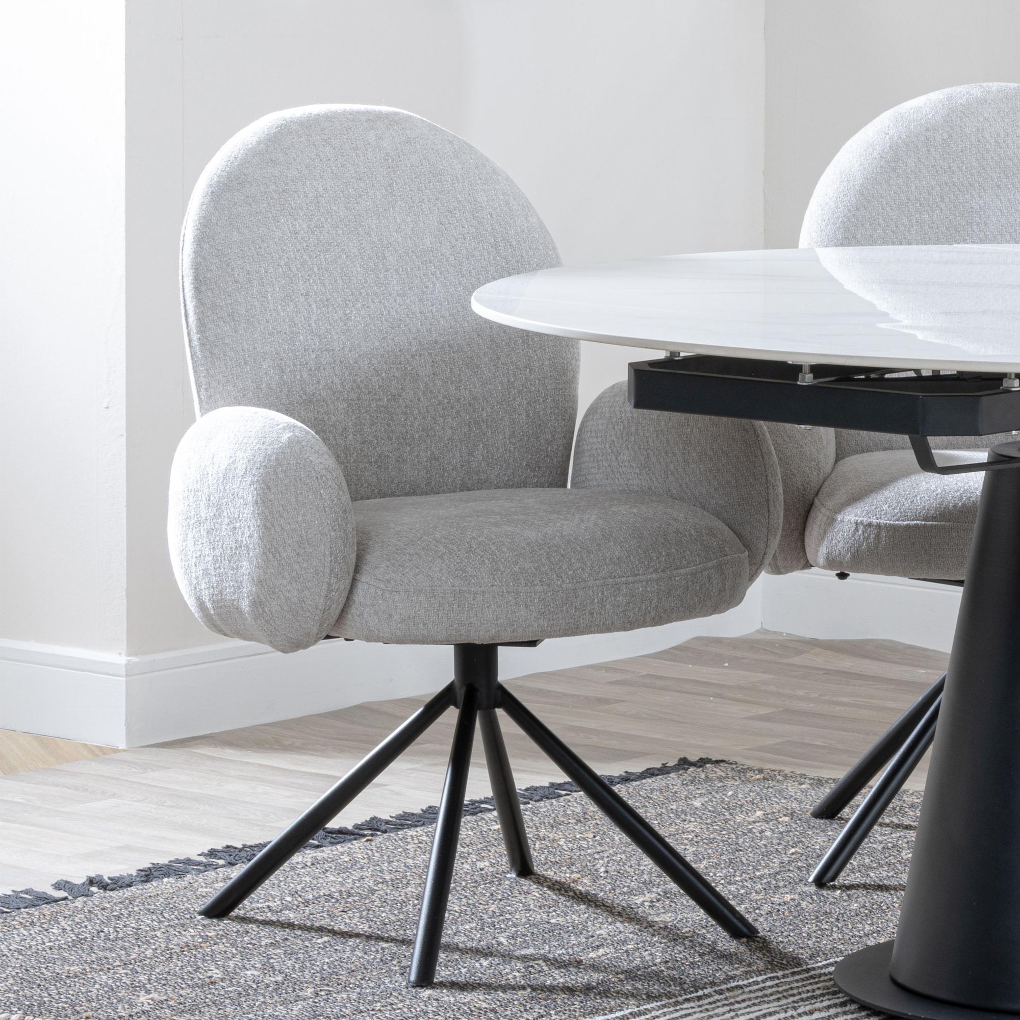 Apollo Extending Dining Set - 6-10 Seater - 160cm-220cm - White Ceramic - Theo Swivel Dining Chair - Grey Fabric