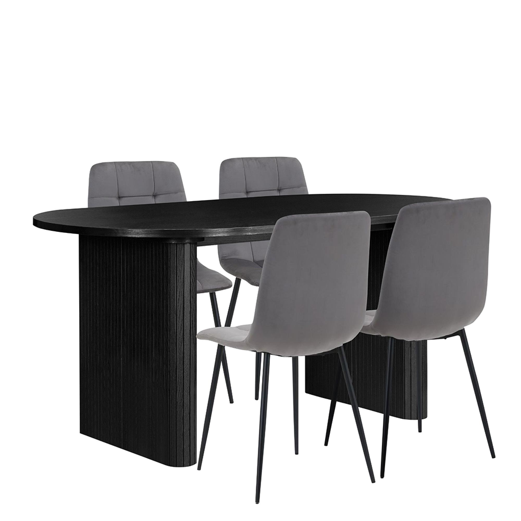 Axel Oval Dining Set - 6 Seater - 160cm - with 4 Chairs - Black Fluted