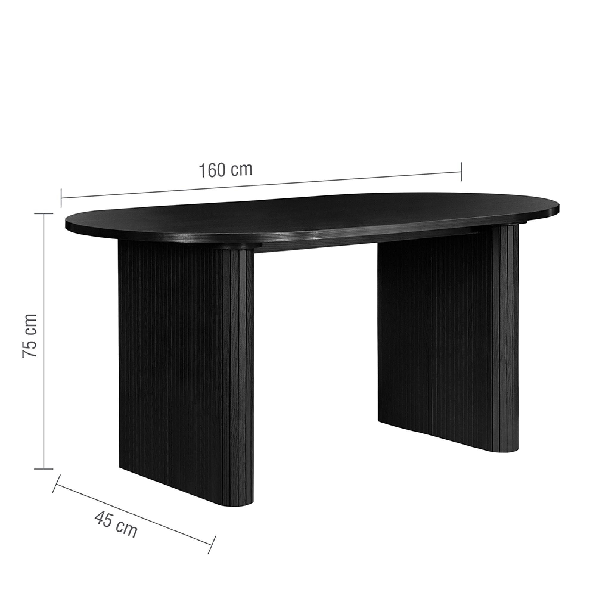 Axel Oval Dining Set - 6 Seater - 160cm - with 4 Chairs - Black Fluted