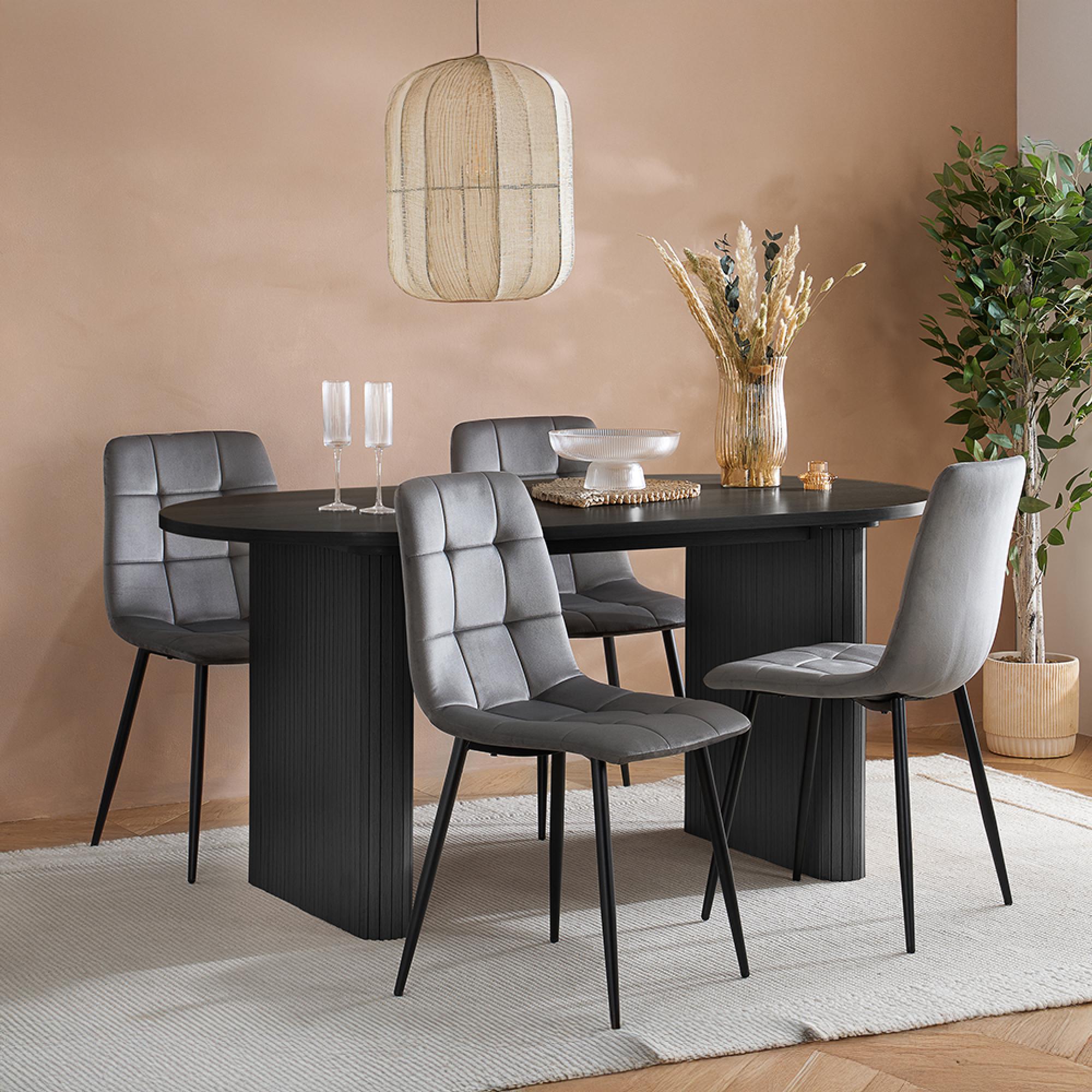 Axel Oval Dining Set - 6 Seater - 160cm - Black Fluted - with 4 Chairs