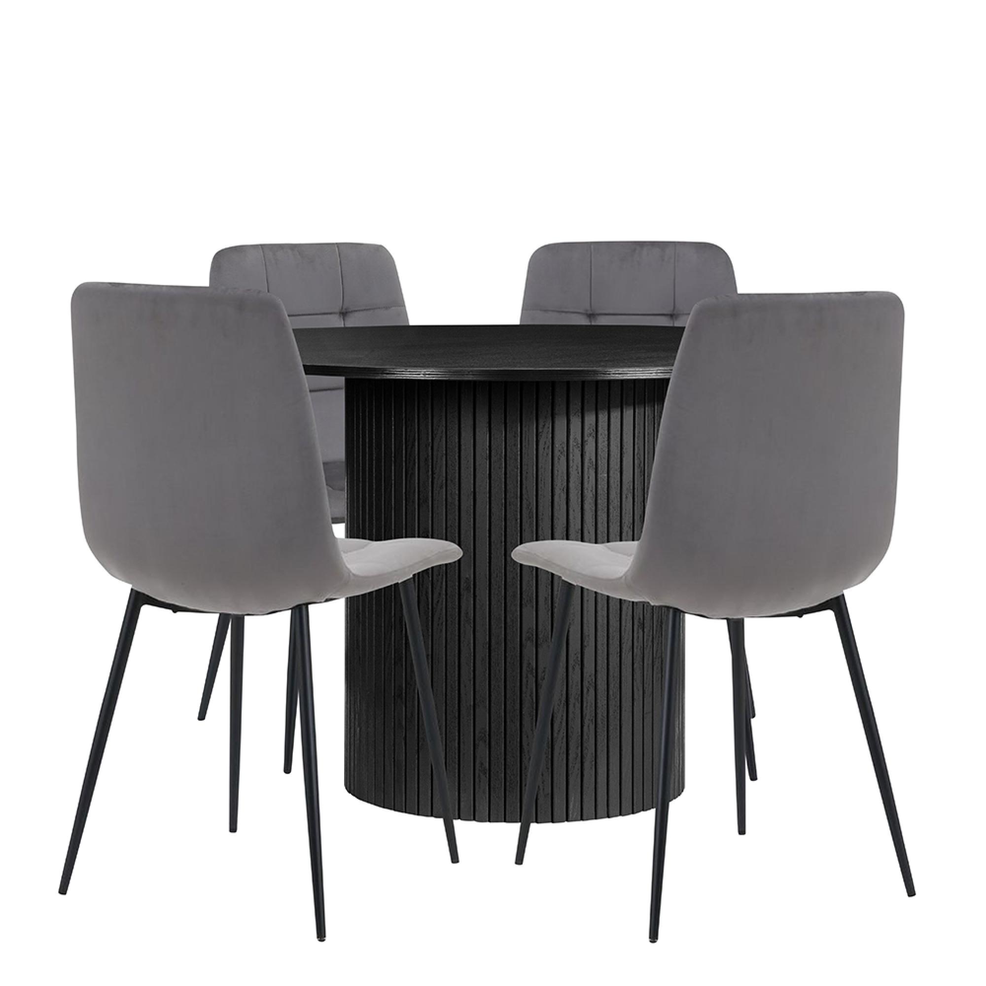 Axel Round Dining Set - 4 Seater - 120cm - with 4 Chairs - Black Fluted