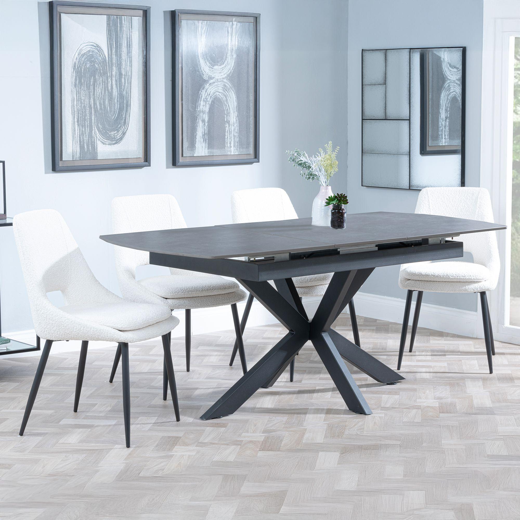 Bari Grey Ceramic Extending Dining Set - Peyton Cream Fabric Dining Chair