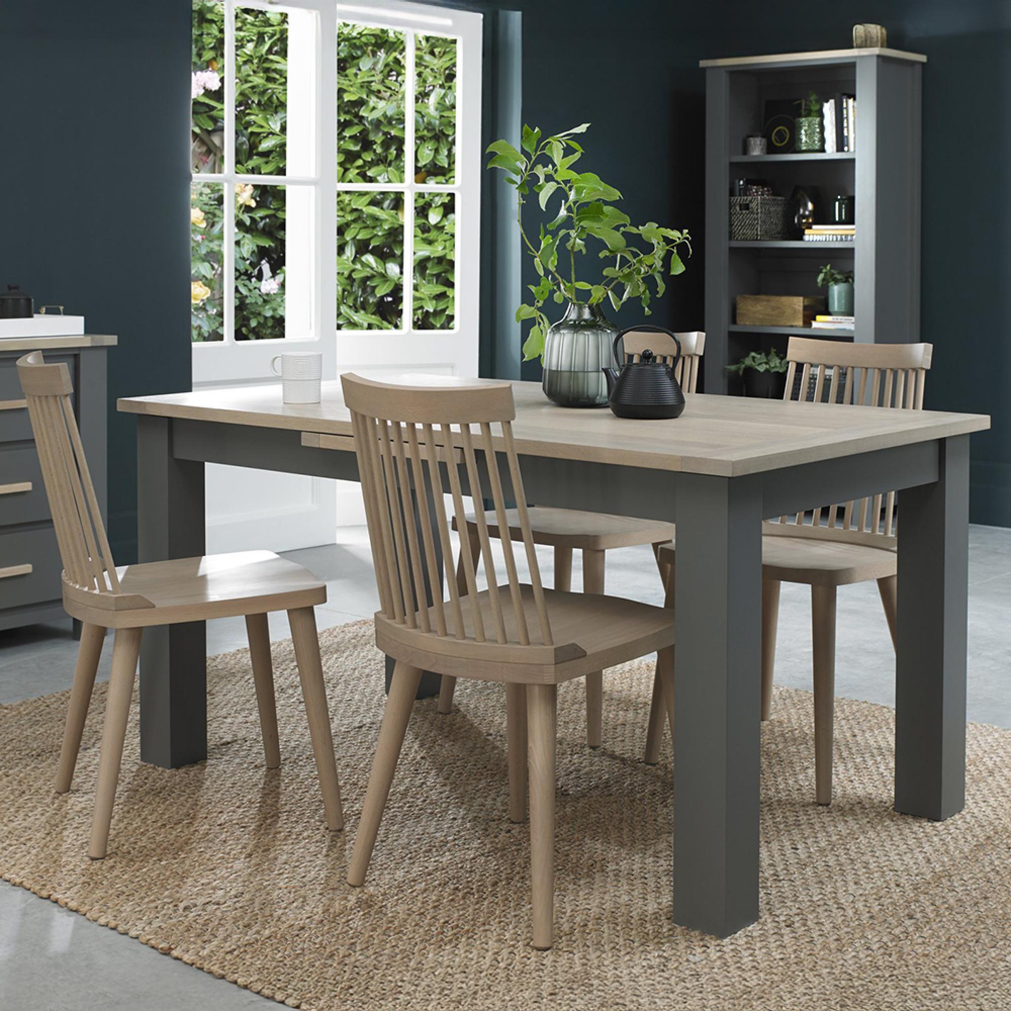 Oakham Dark Grey & Scandi Oak Extending Dining Table Set - 4-6 Seater - 152cm-192cm - 4 Ilva Spindle Chairs - Scandi Oak