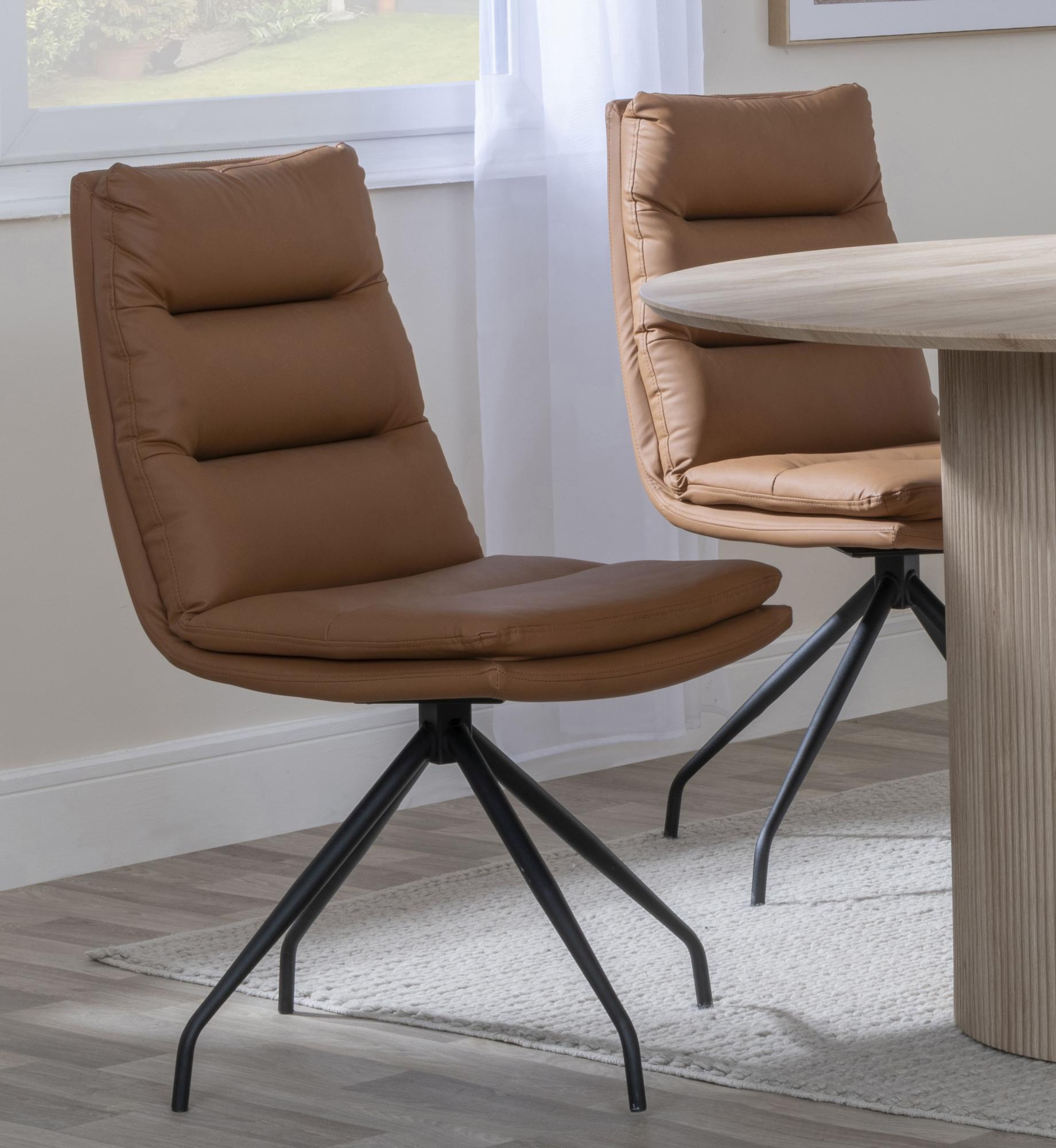 Bern Fluted Dining Set - 4 Seater - 120cm - Round - Black - 4x Diego Swivel Dining Chairs - Brown Leather