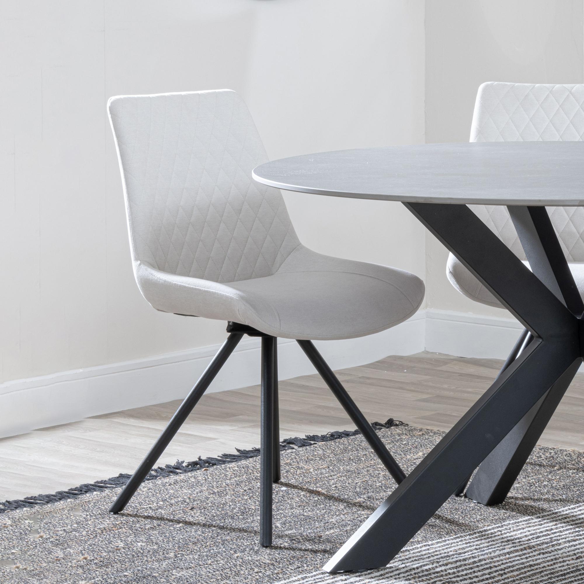 Bern Fluted Dining Set - 6 Seater - 160cm - Black - Boden Swivel Dining Chairs - Cream Fabric