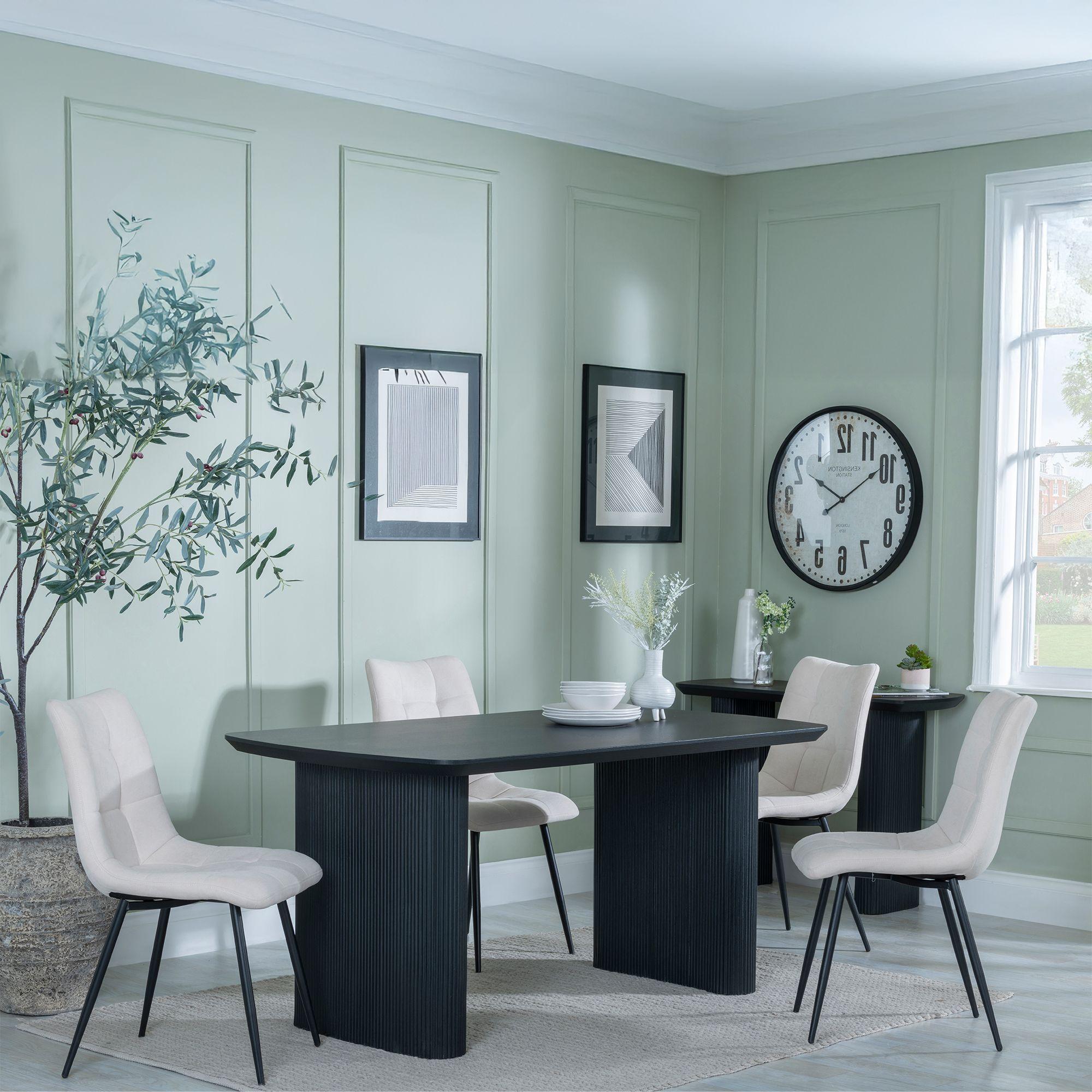 Bern Fluted Black Dining Set - Corona Beige Fabric Chairs