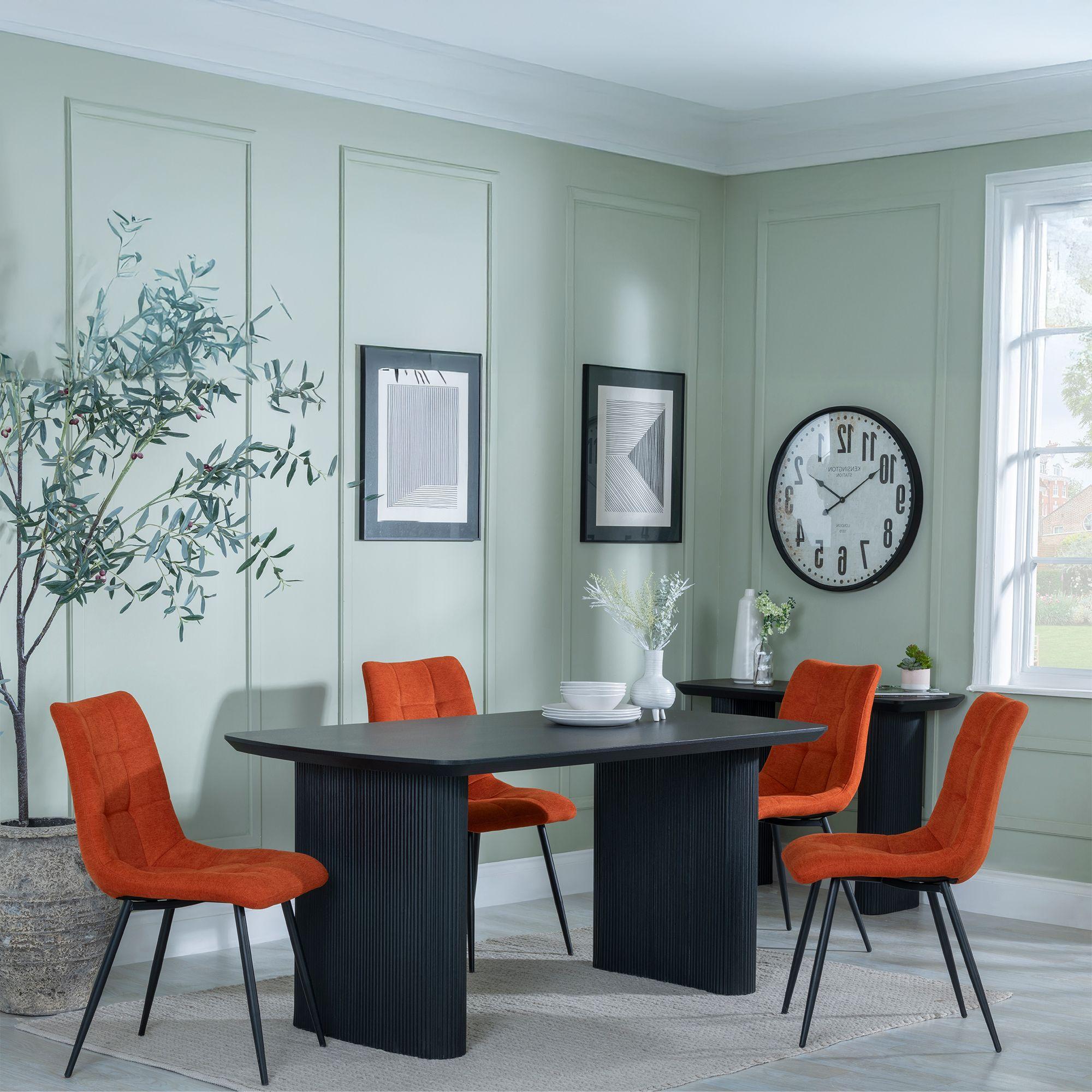 Bern Fluted Black Dining Set - Corona Orange Fabric Chairs