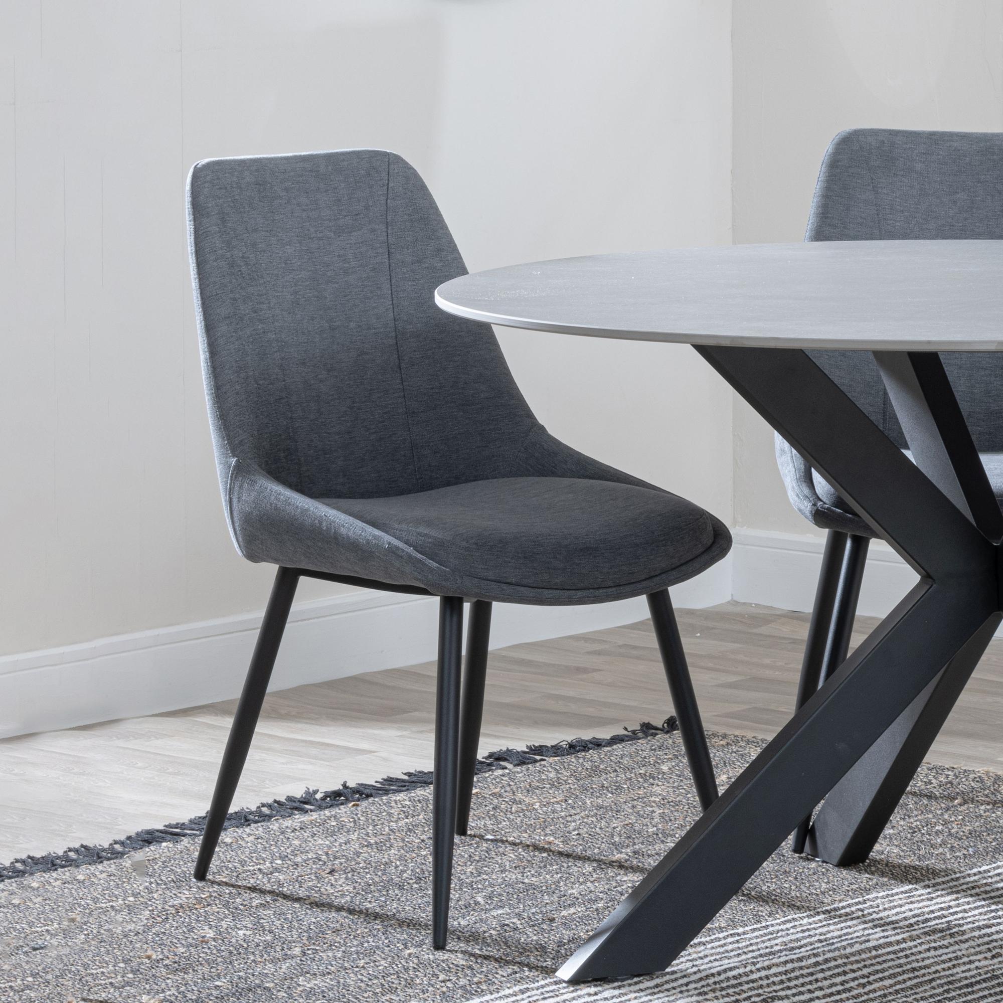Bern Fluted Dining Set - 4 Seater - 120cm - Round - Oak - 4x Darwin Dining Chairs - Grey Fabric