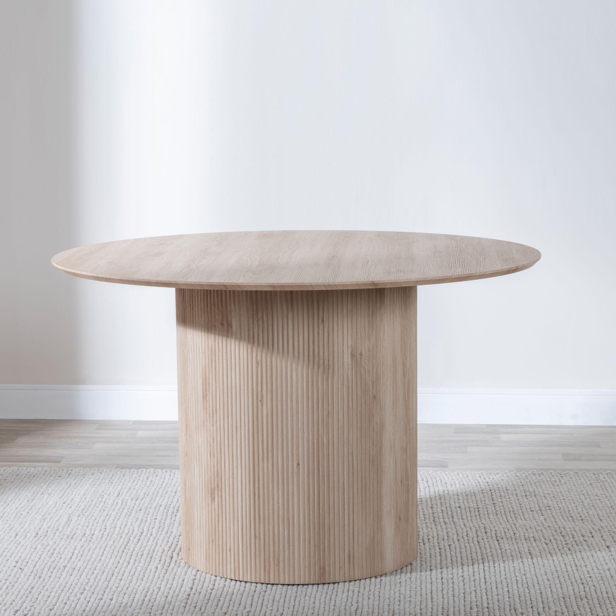Bern Fluted Dining Set - 4 Seater - 120cm - Round - Oak - 4x Darwin Dining Chairs - Orange Fabric
