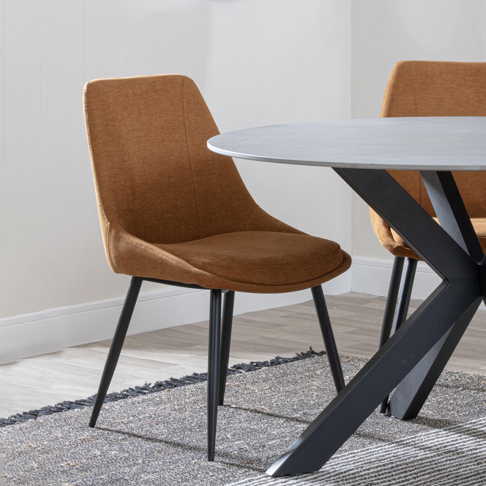Bern Fluted Dining Set - 4 Seater - 120cm - Round - Oak - 4x Darwin Dining Chairs - Orange Fabric