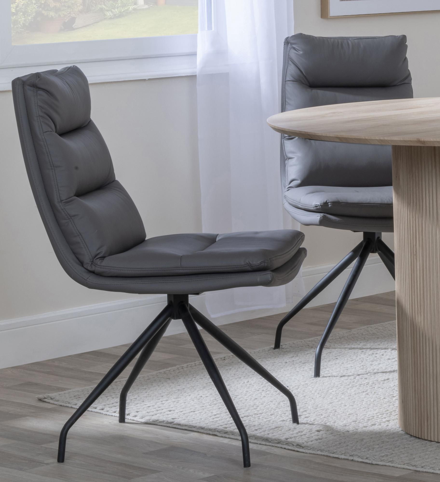 Bern Fluted Dining Set - 4 Seater - 120cm - Round - Oak - 4x Diego Swivel Dining Chairs - Grey Leather