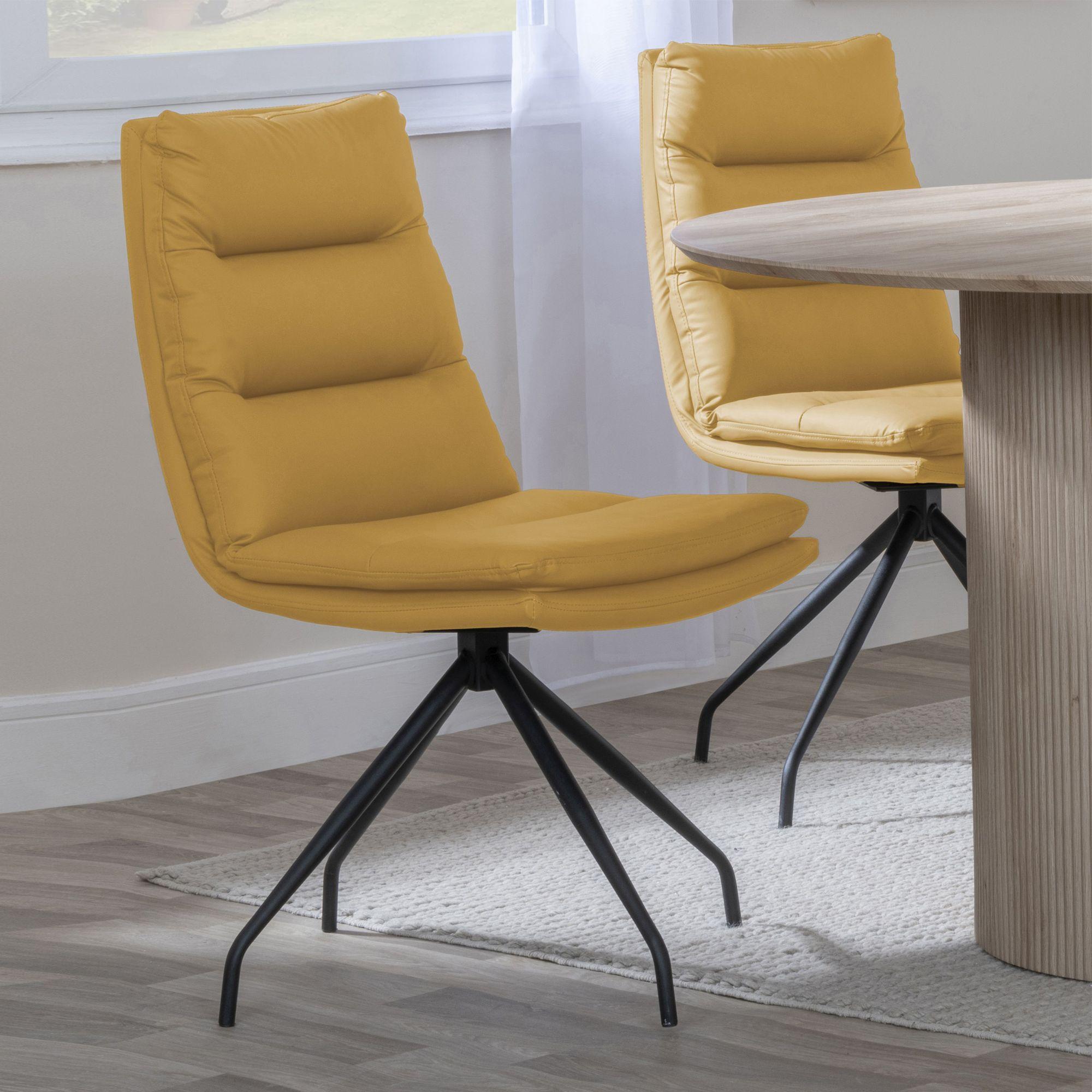 Bern Fluted Dining Set - 4 Seater - 120cm - Round - Oak - 4x Diego Swivel Dining Chairs - Yellow Leather