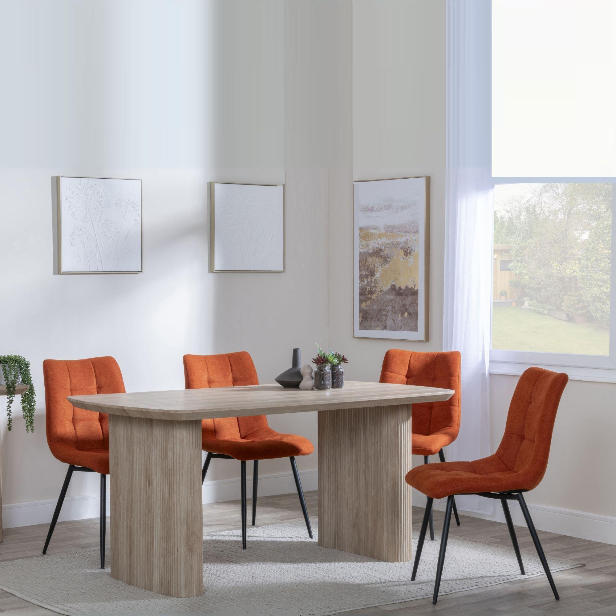 Bern Fluted Oak Effect Dining Set - Corona Orange Fabric Chairs