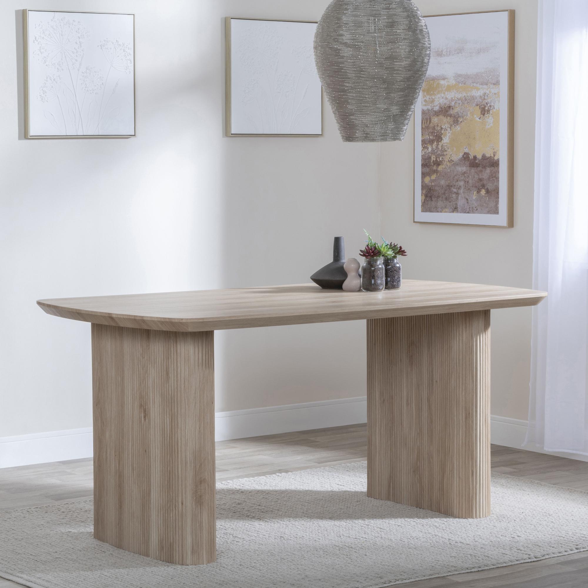 Bern Fluted Dining Set - 6 Seater - 160cm - Oak - Darwin Dining Chairs - Dark Grey Fabric