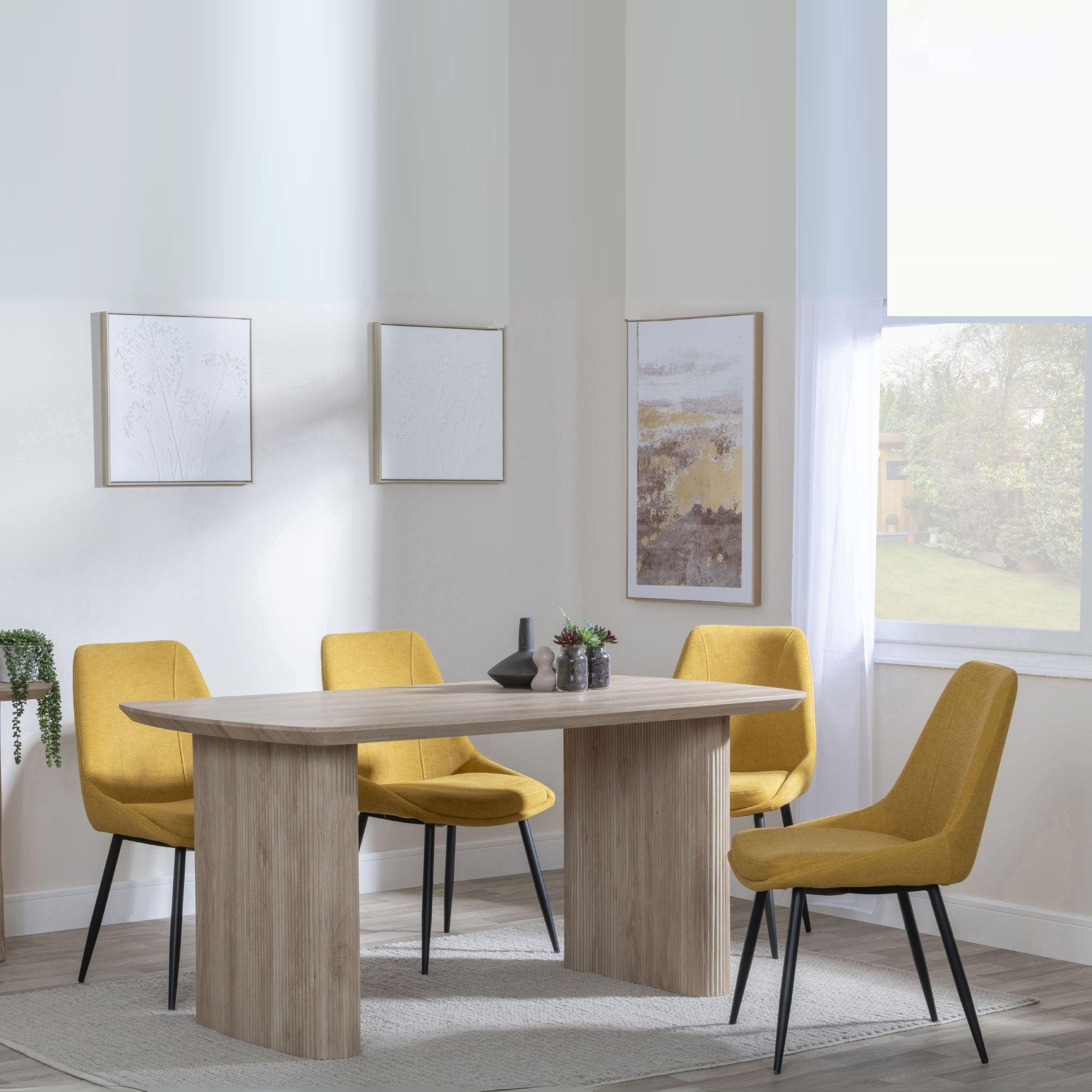 Bern Fluted Oak Effect Dining Set - Darwin Yellow Fabric Dining Chair